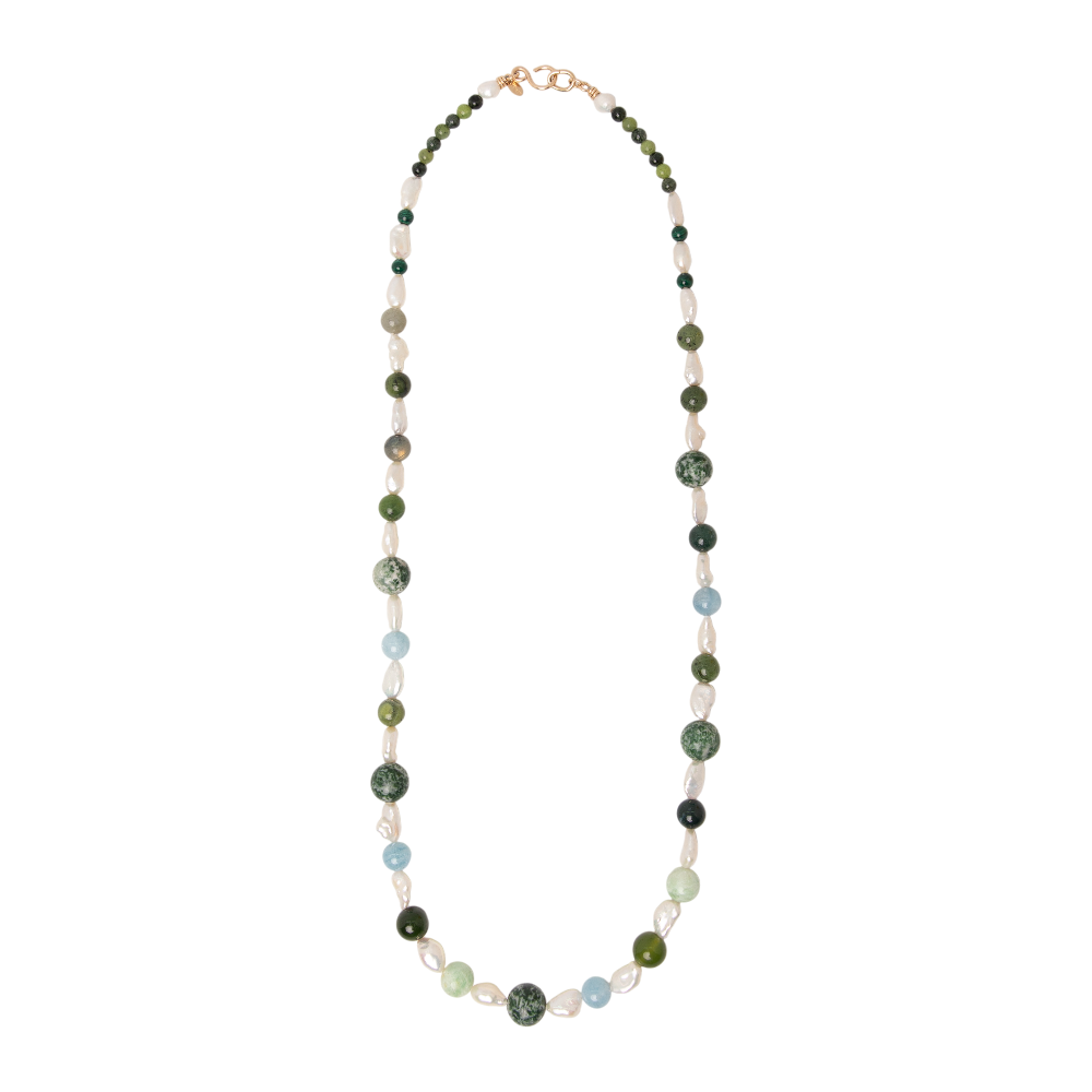 Danto Necklace #1 (80cm) - Pearl, Jade, Aquamarine & 14K Gold-Filled Necklaces TARBAY
