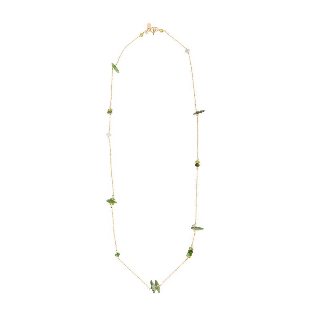 Yuri Necklace #1 (65cm) - Peridot, Aquamarine, Jade, Chrome & 14K Gold-Filled Necklaces TARBAY