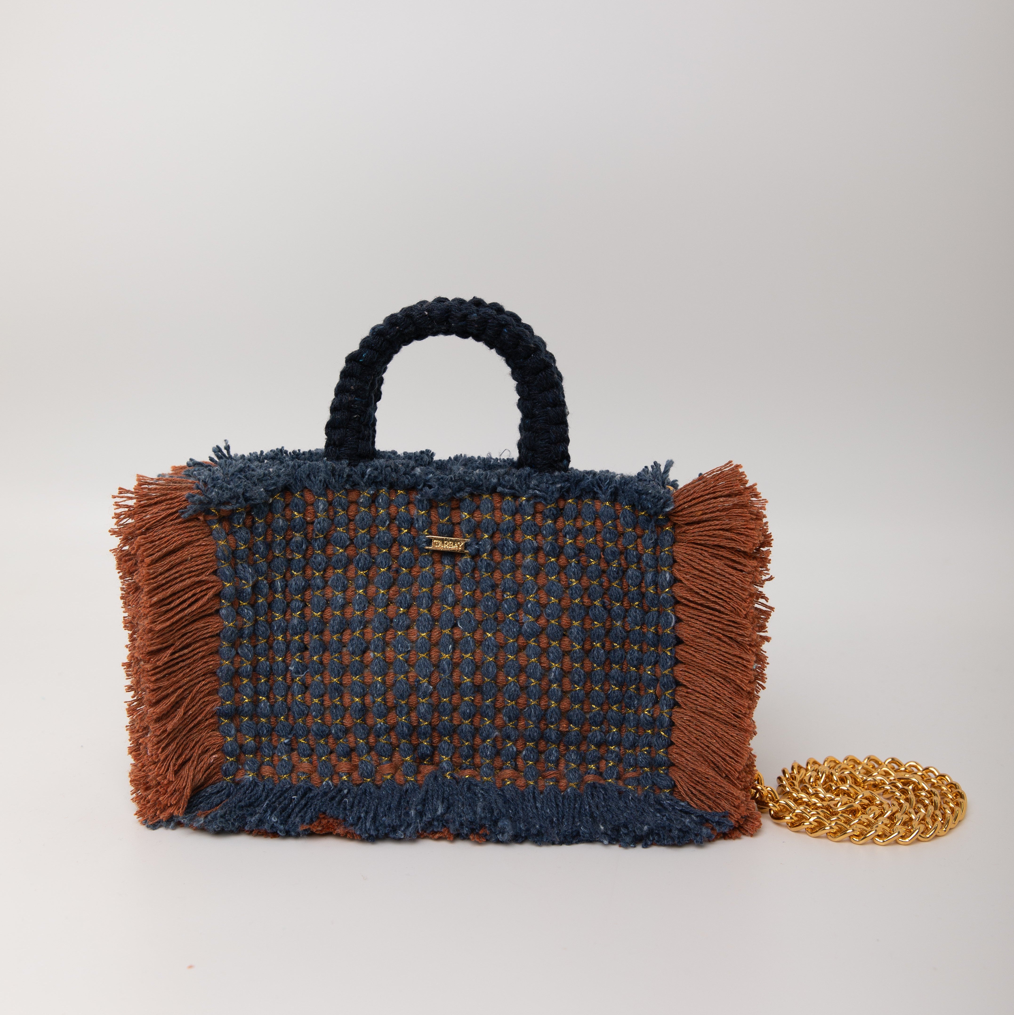 Gossypium Tote Bag Small - Navy & Caramel