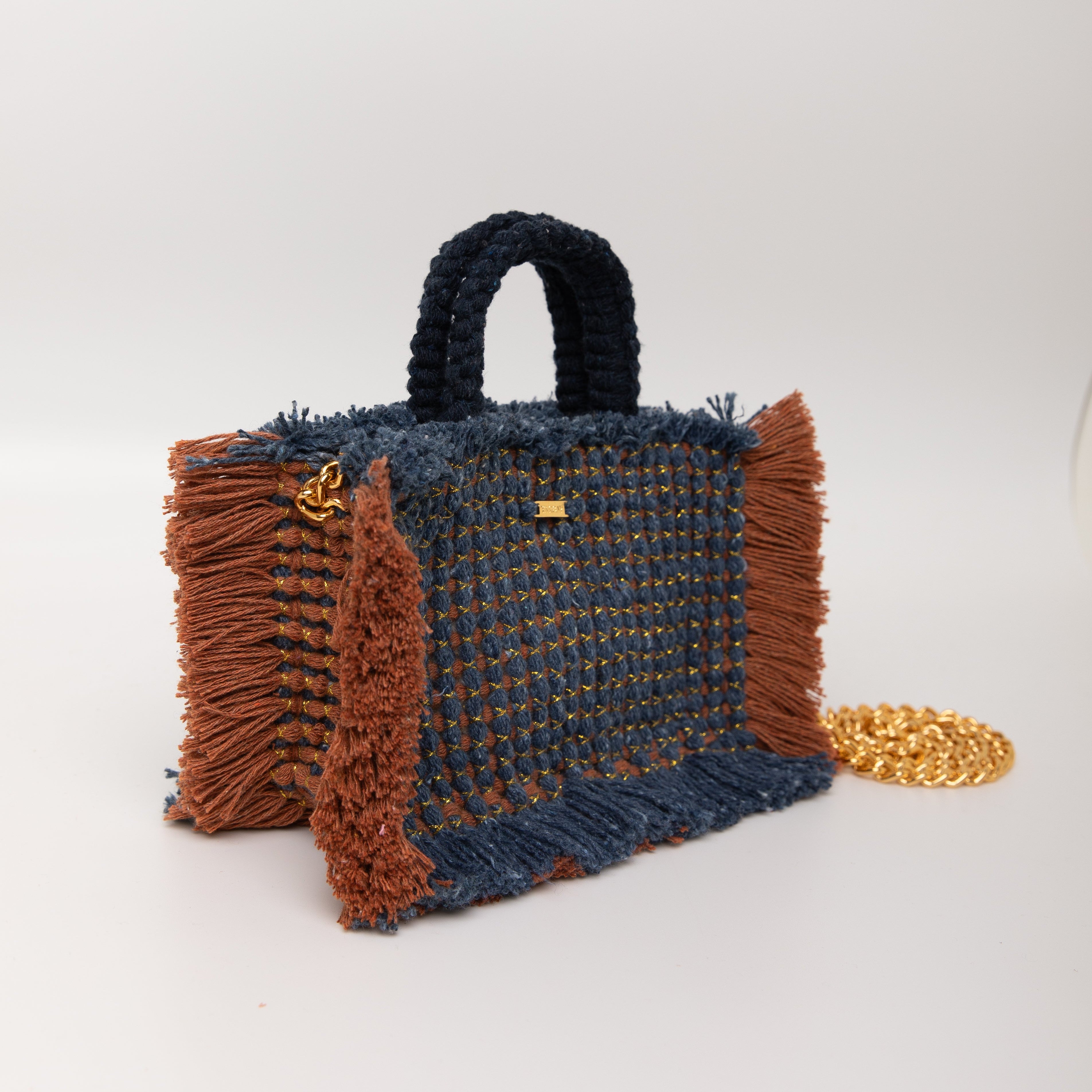 Gossypium Tote Bag Small - Navy & Caramel