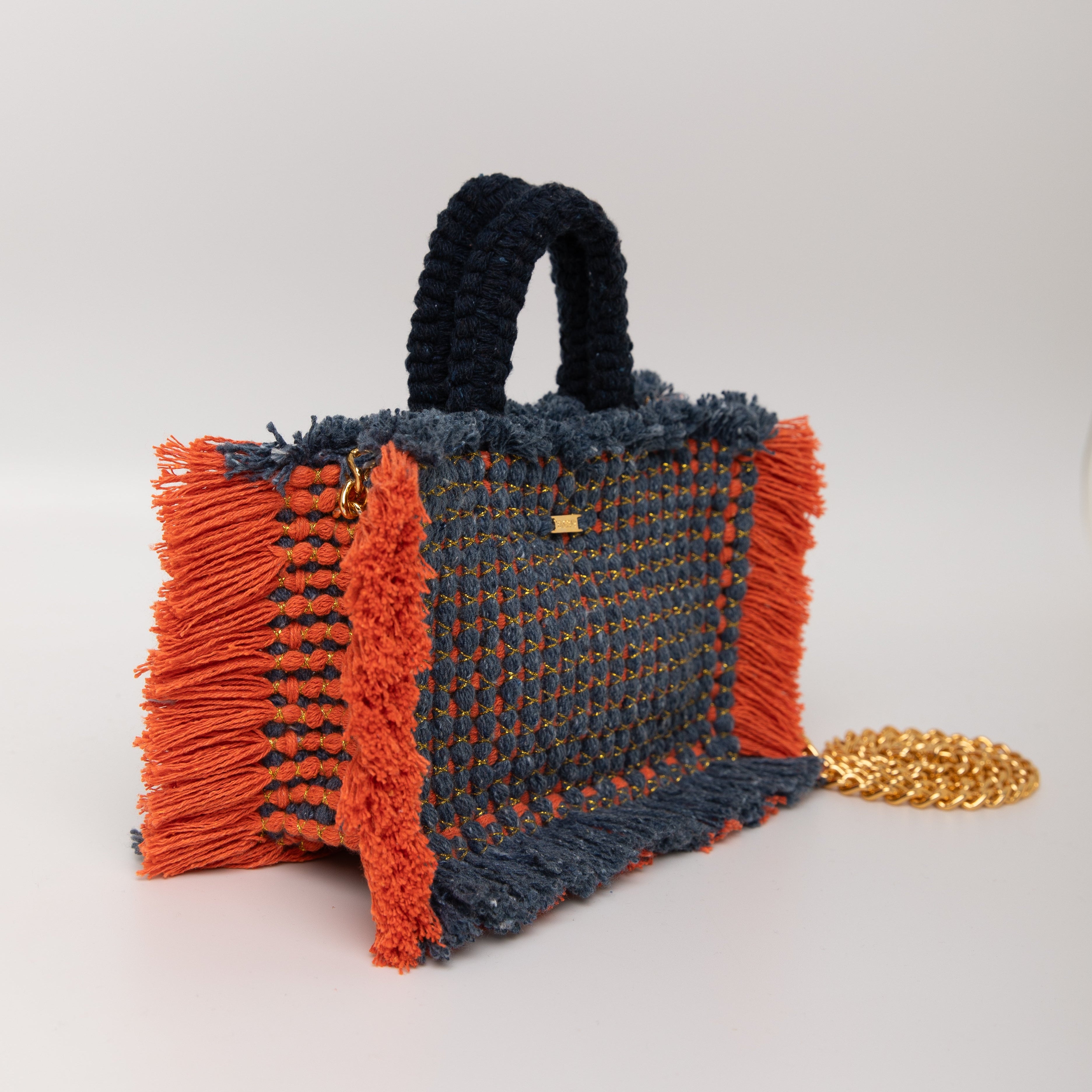 Gossypium Tote Bag Small - Navy & Orange