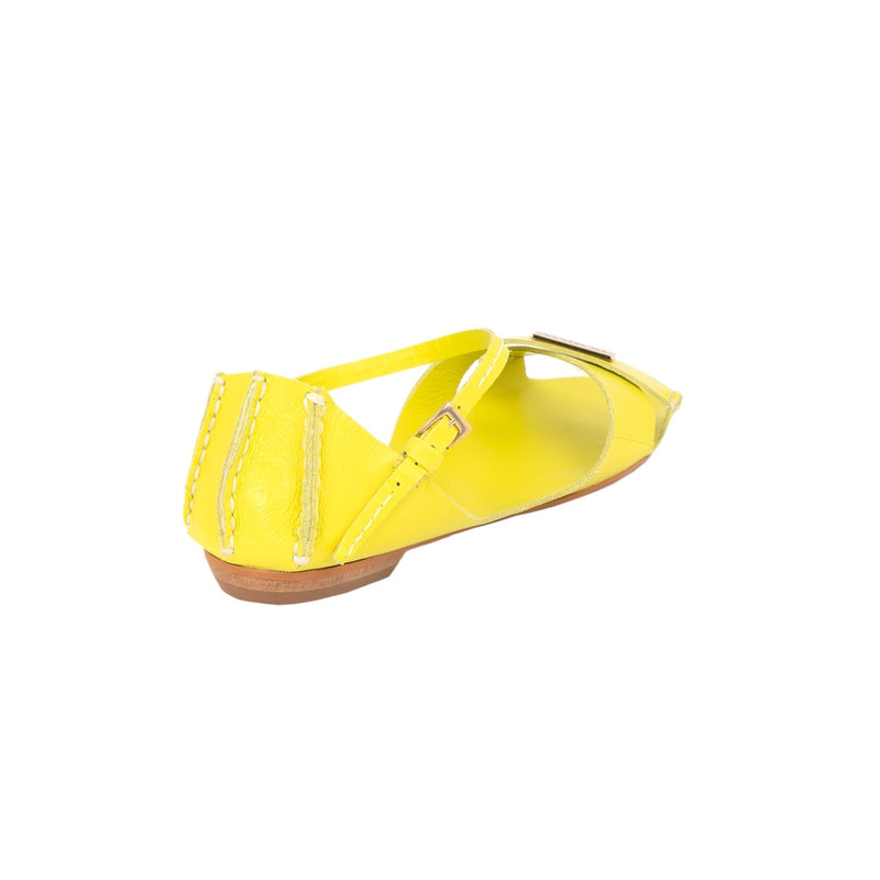 Tajali Leather Sandals - Lemon Tajali Flats TARBAY   