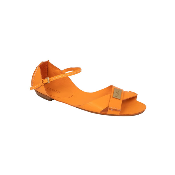 Tajali Leather Sandals - Tangerine Tajali Flats TARBAY   
