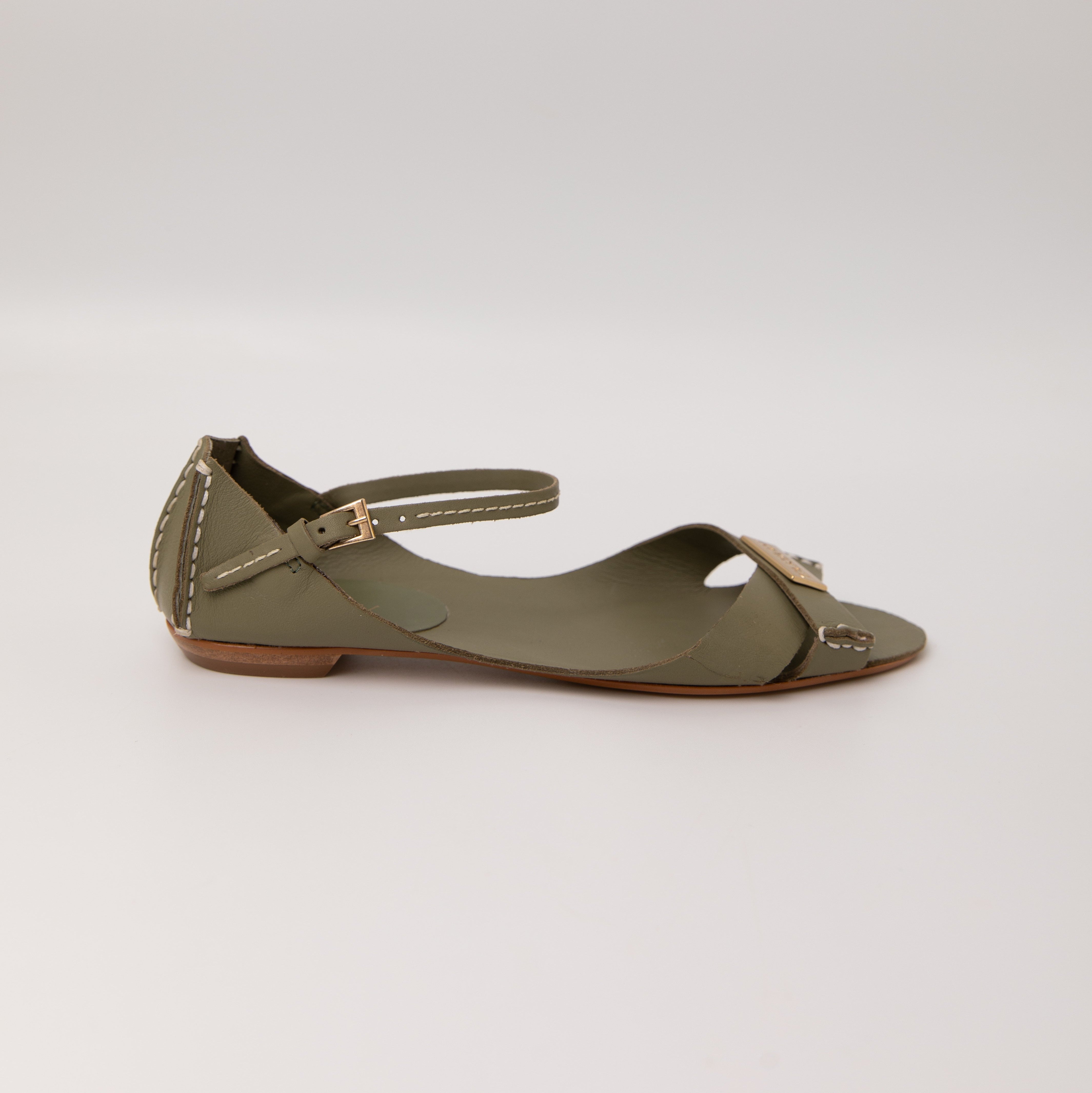 Tajali Leather Sandals - Sage Tajali Flats TARBAY