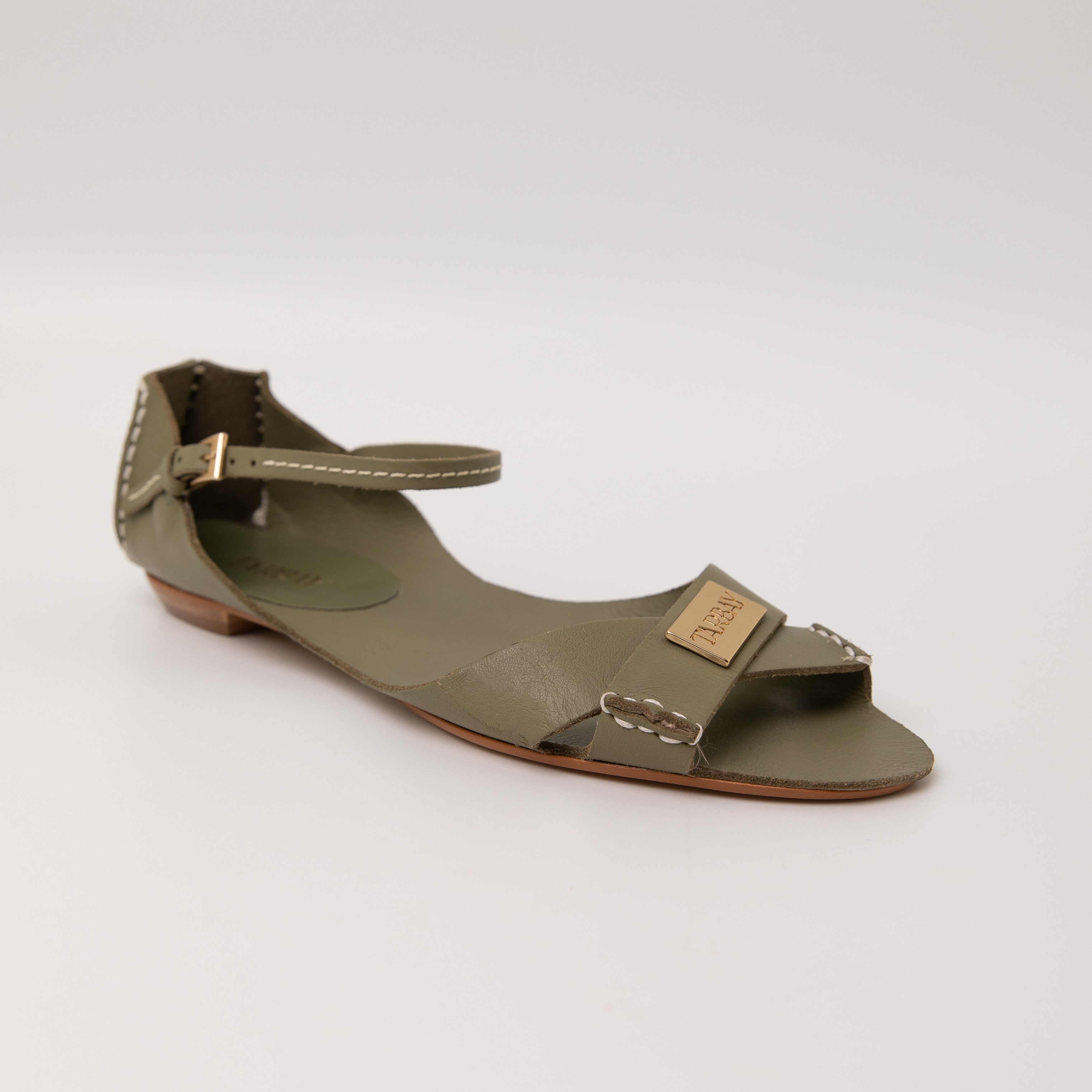 Tajali Leather Sandals - Sage Tajali Flats TARBAY