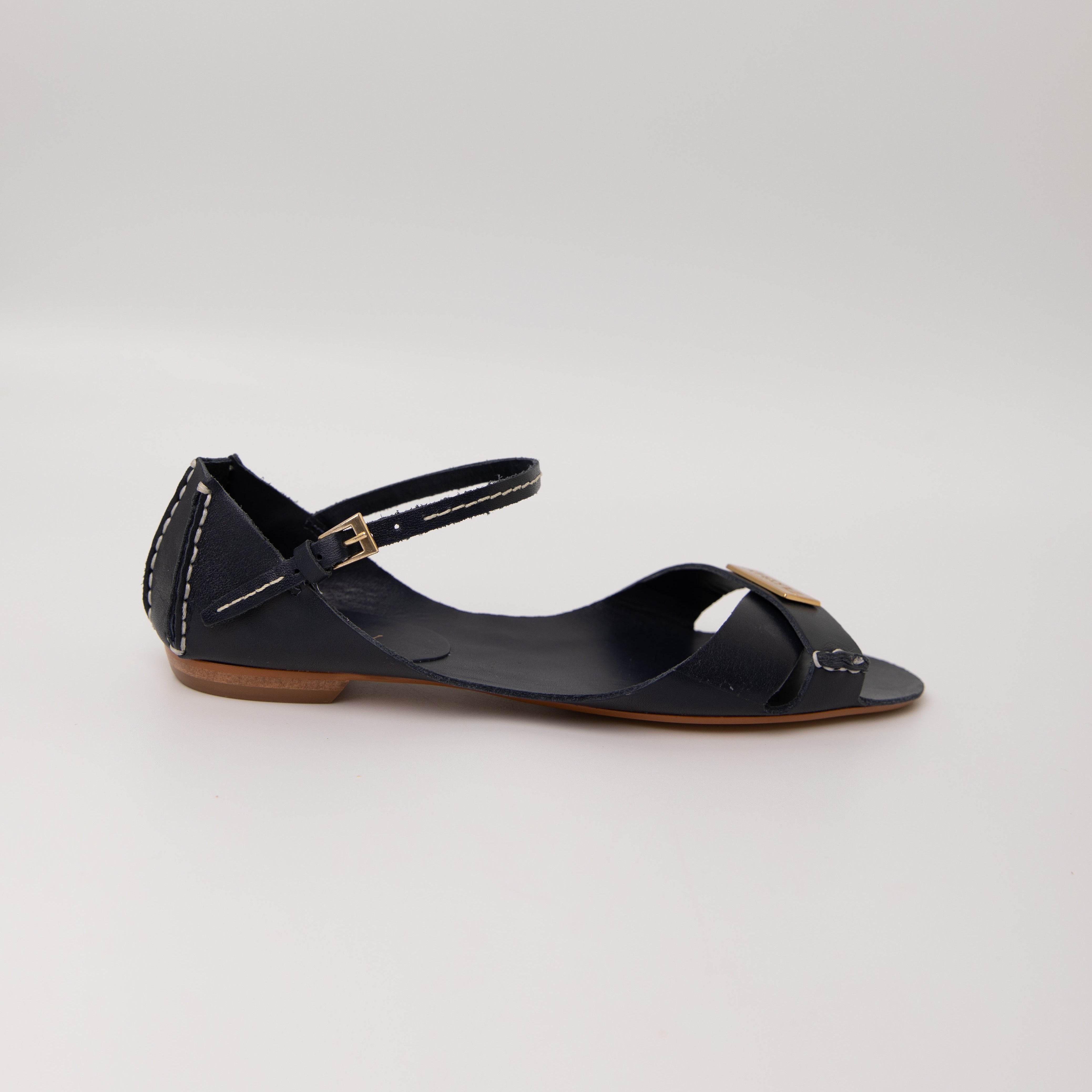 Tajali Leather Sandals - Navy Tajali Flats TARBAY