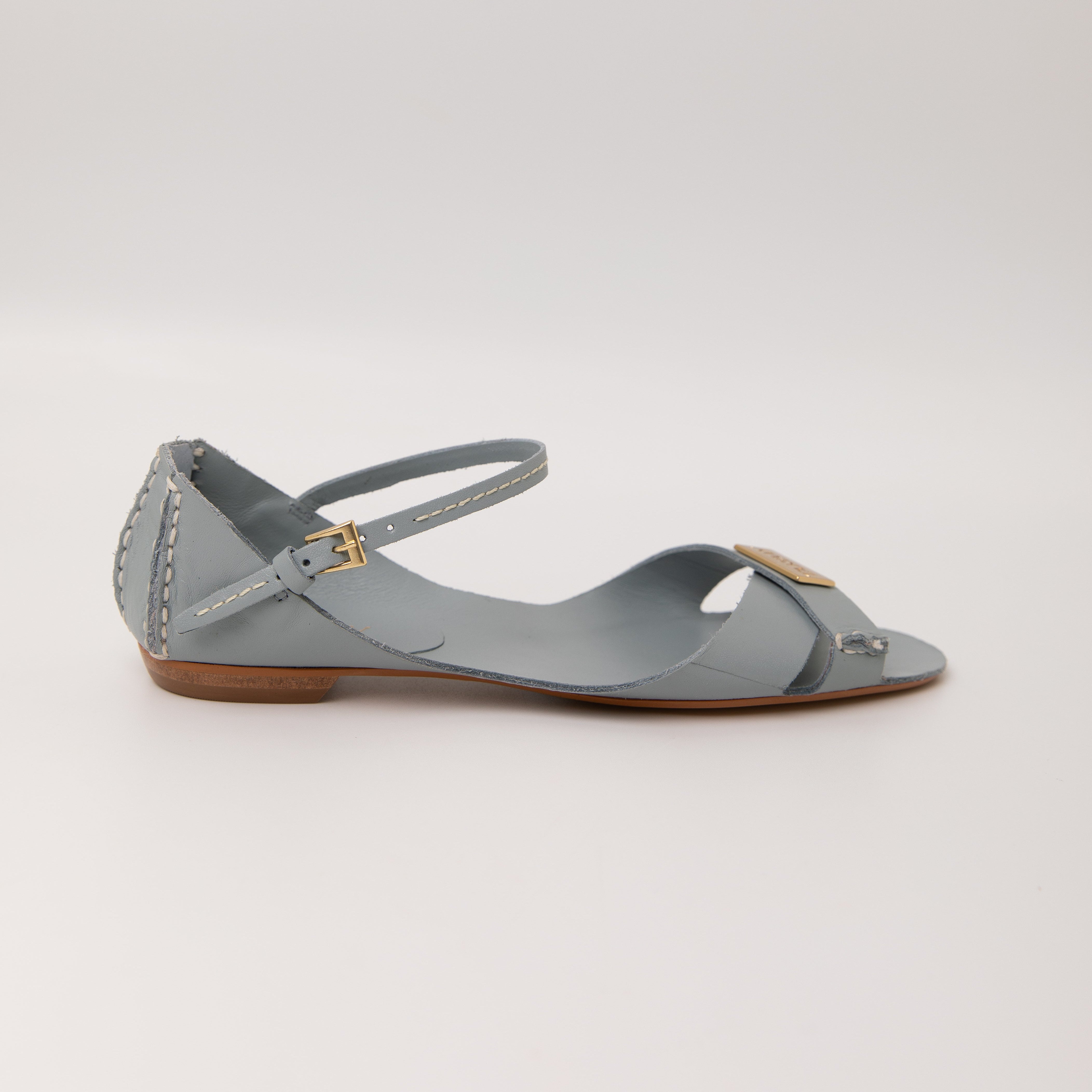 Tajali Leather Sandals - Silver Blue Tajali Flats TARBAY