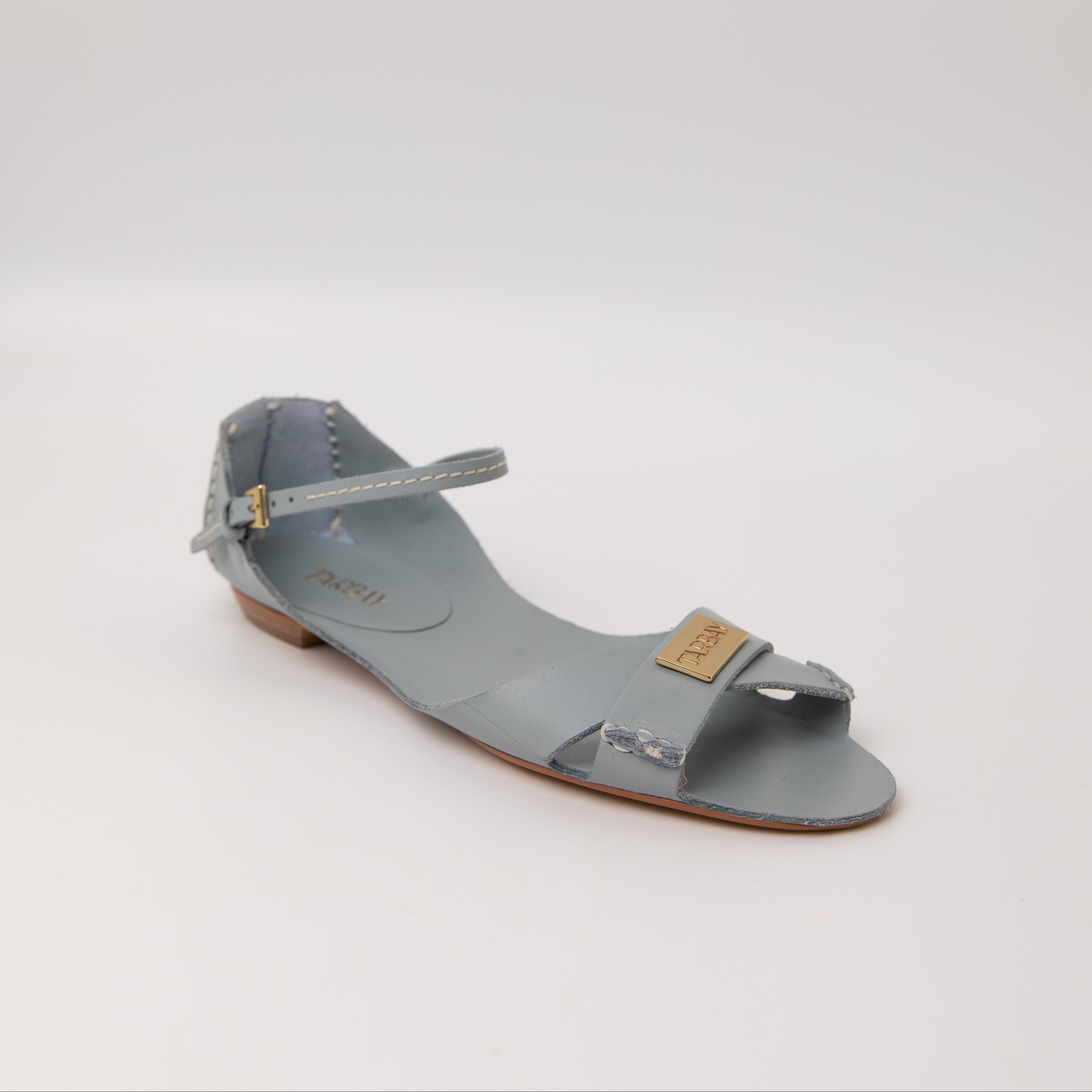 Tajali Leather Sandals - Silver Blue Tajali Flats TARBAY