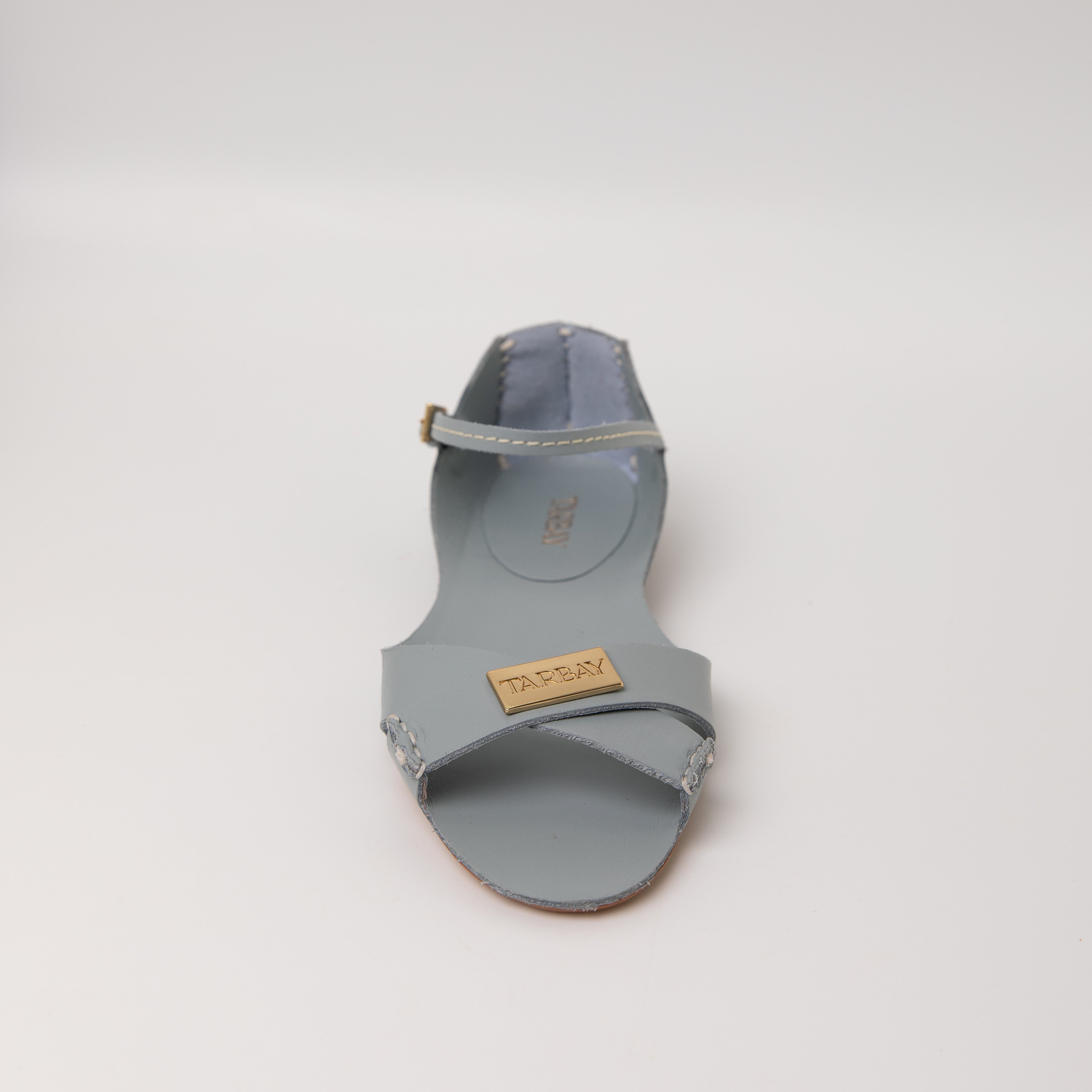Tajali Leather Sandals - Silver Blue Tajali Flats TARBAY