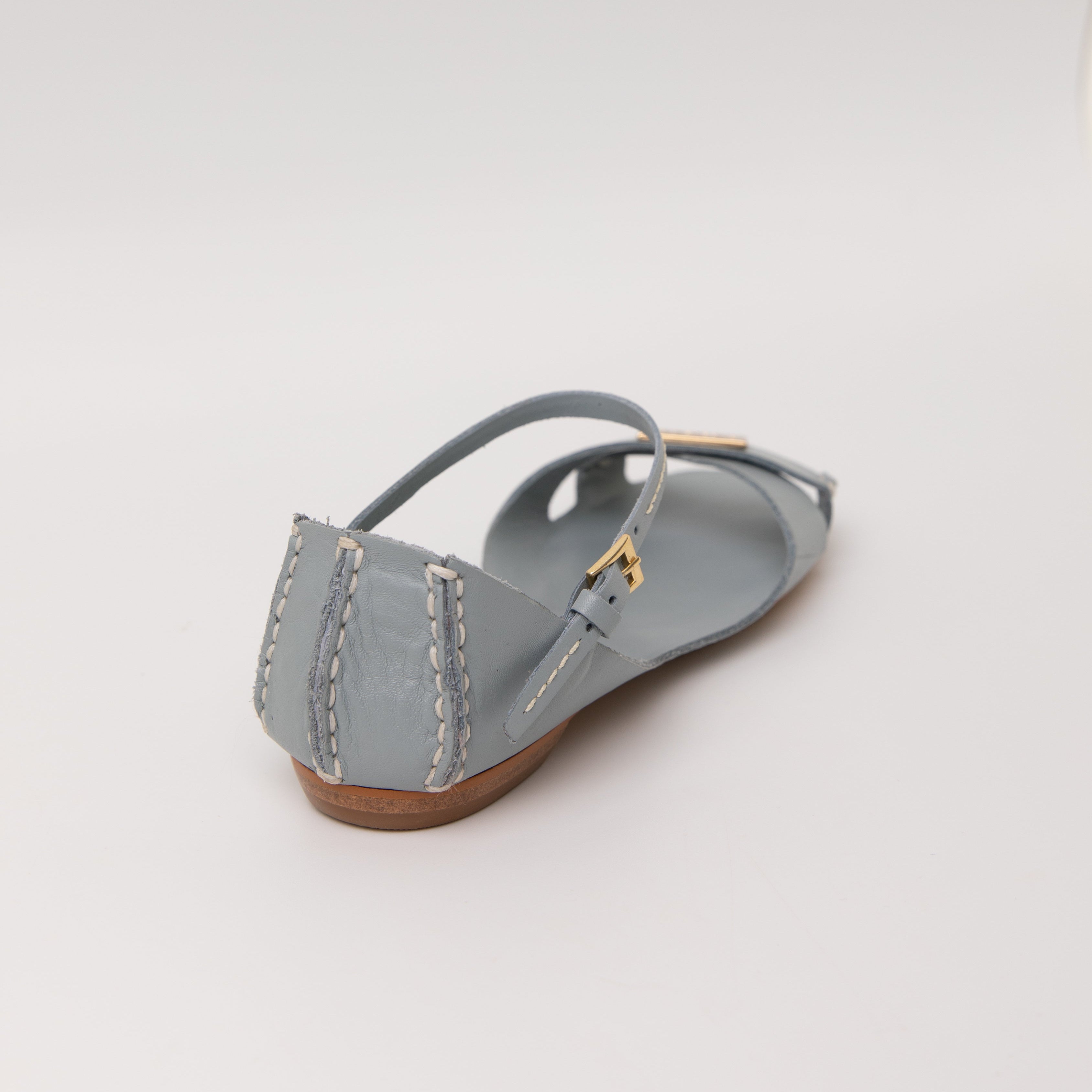Tajali Leather Sandals - Silver Blue Tajali Flats TARBAY