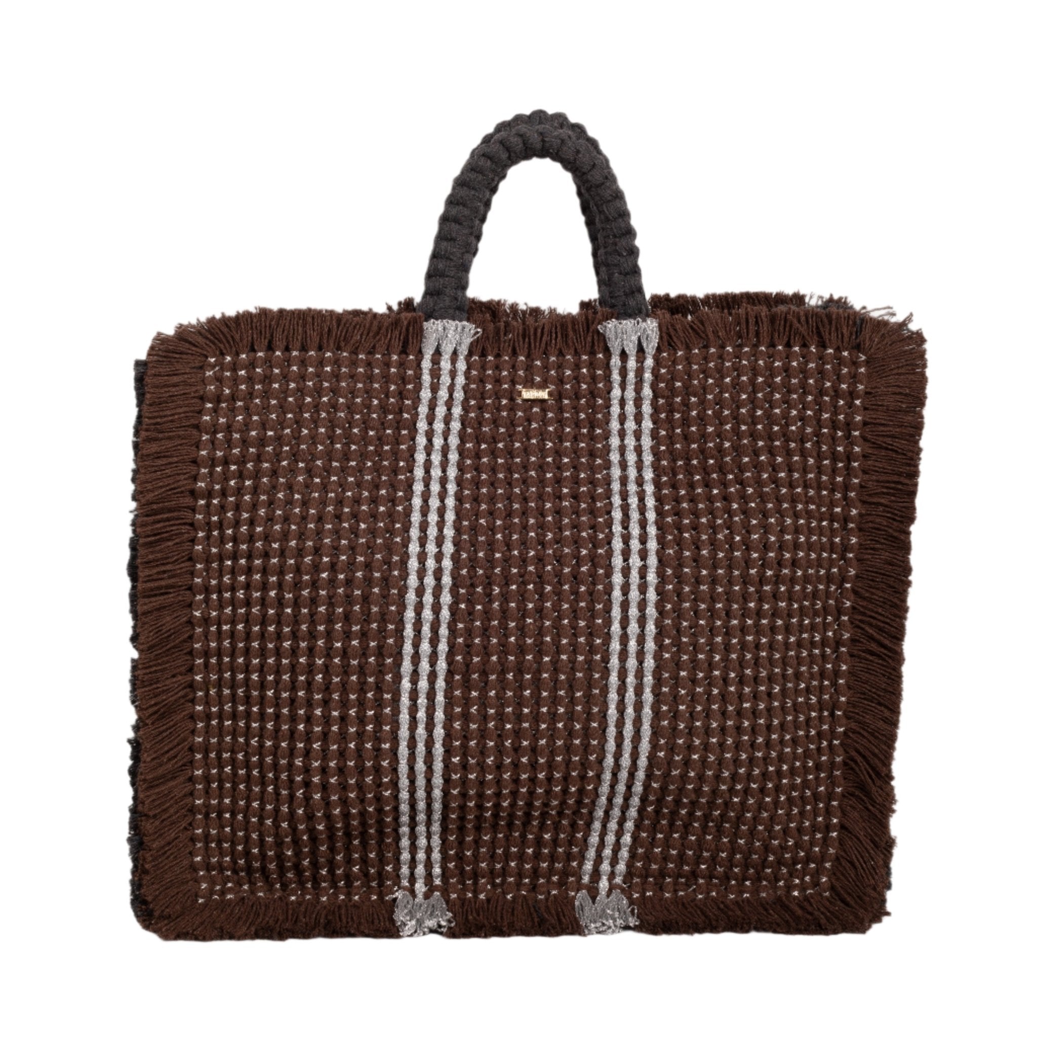 Gossypium Tote Bag Large - Chocolate, Grey & Silver Hand & Crossbody Bags TARBAY