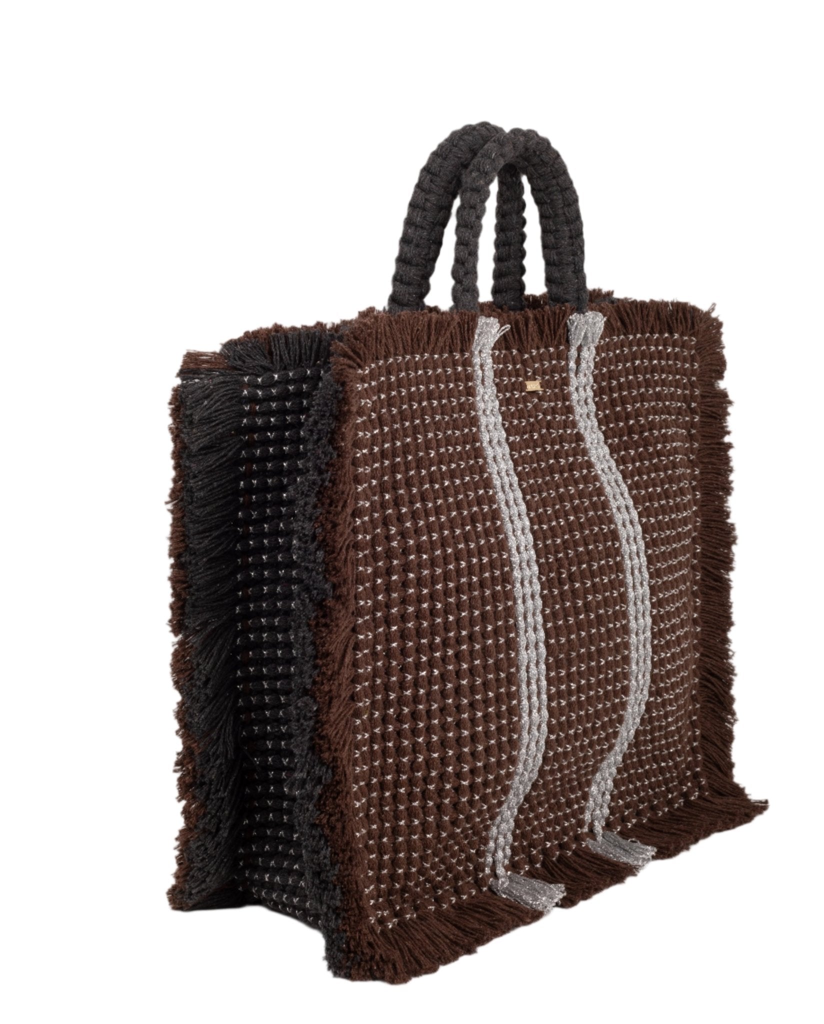 Gossypium Tote Bag Large - Chocolate, Grey & Silver Hand & Crossbody Bags TARBAY