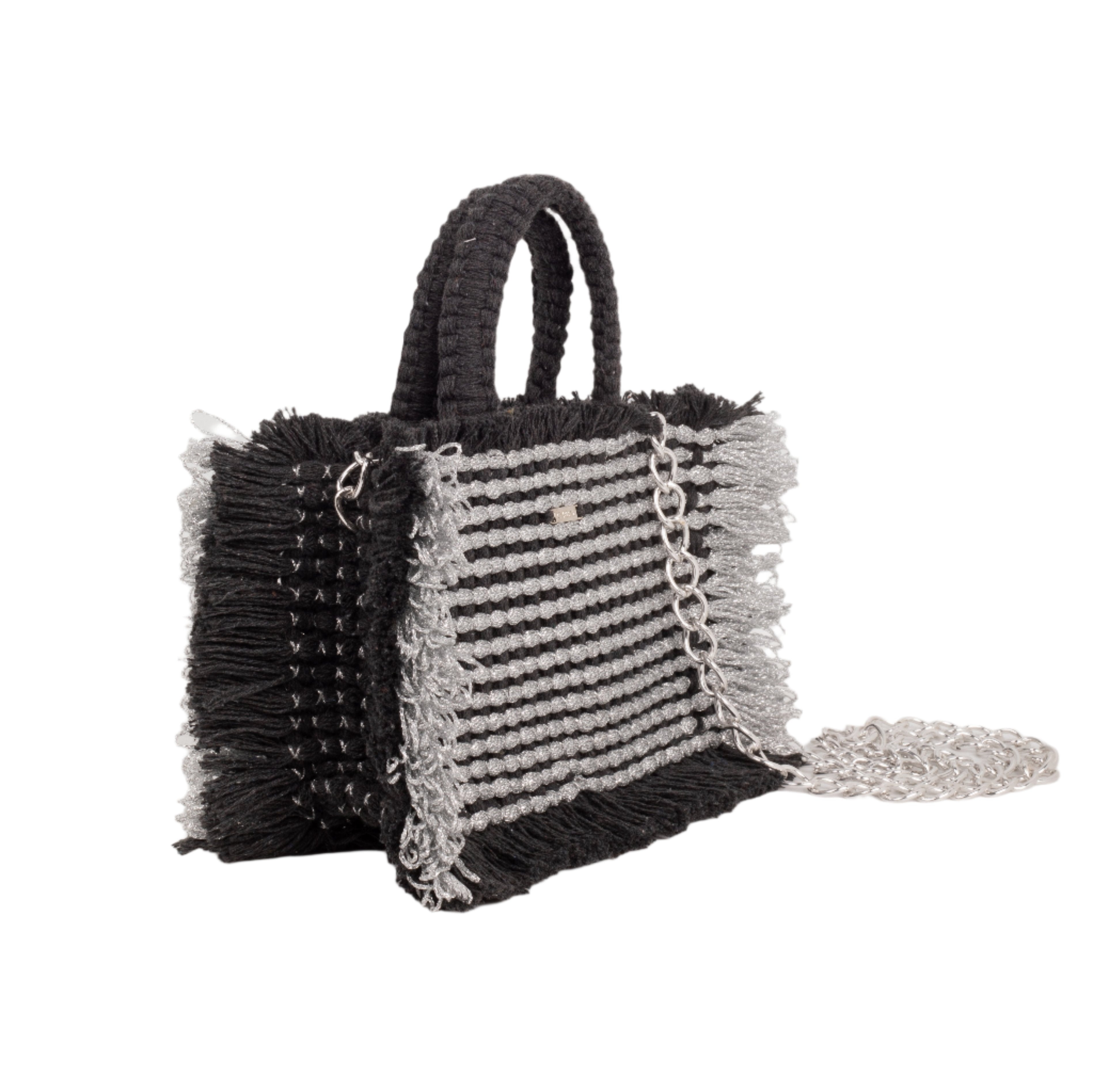 Gossypium Tote Bag Small - Black & Silver Hand & Crossbody Bags TARBAY