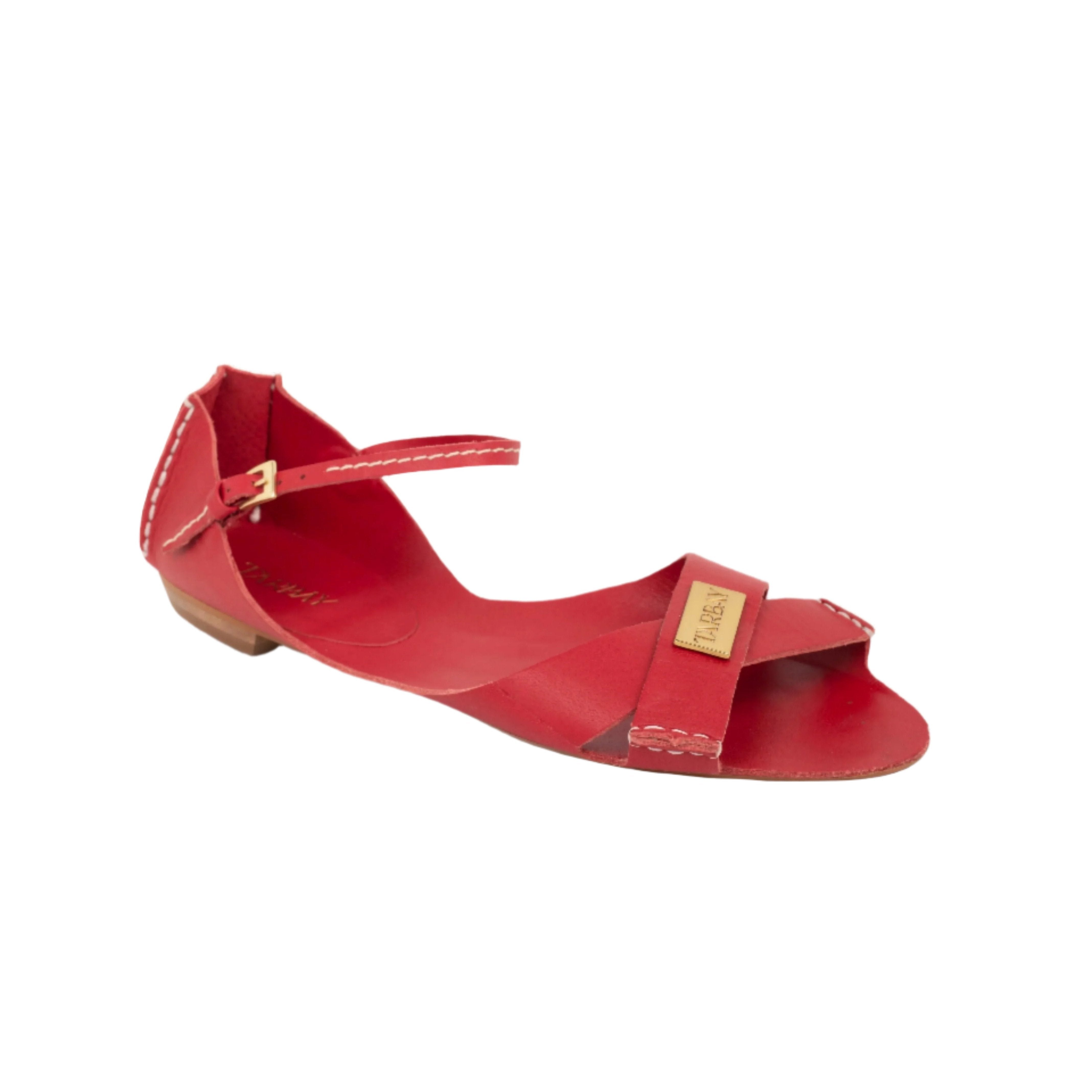 Tajali Leather Sandals - Cherry Bomb Tajali Flats TARBAY