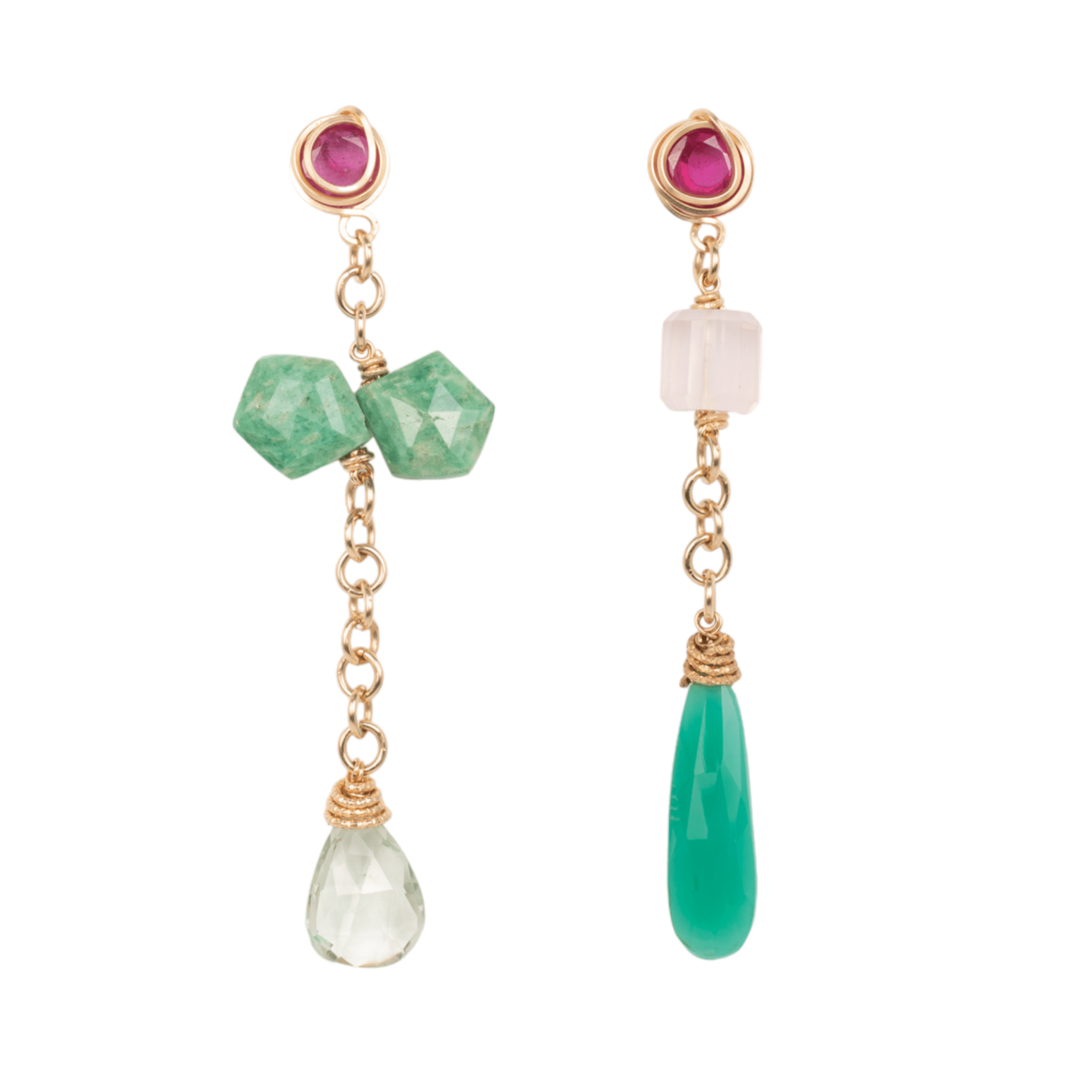 Carmencita Earrings #4 (90mm) - Amethyst, Amazonite, Rose Sapphire, Rose Quartz & Chalcedony Earrings TARBAY