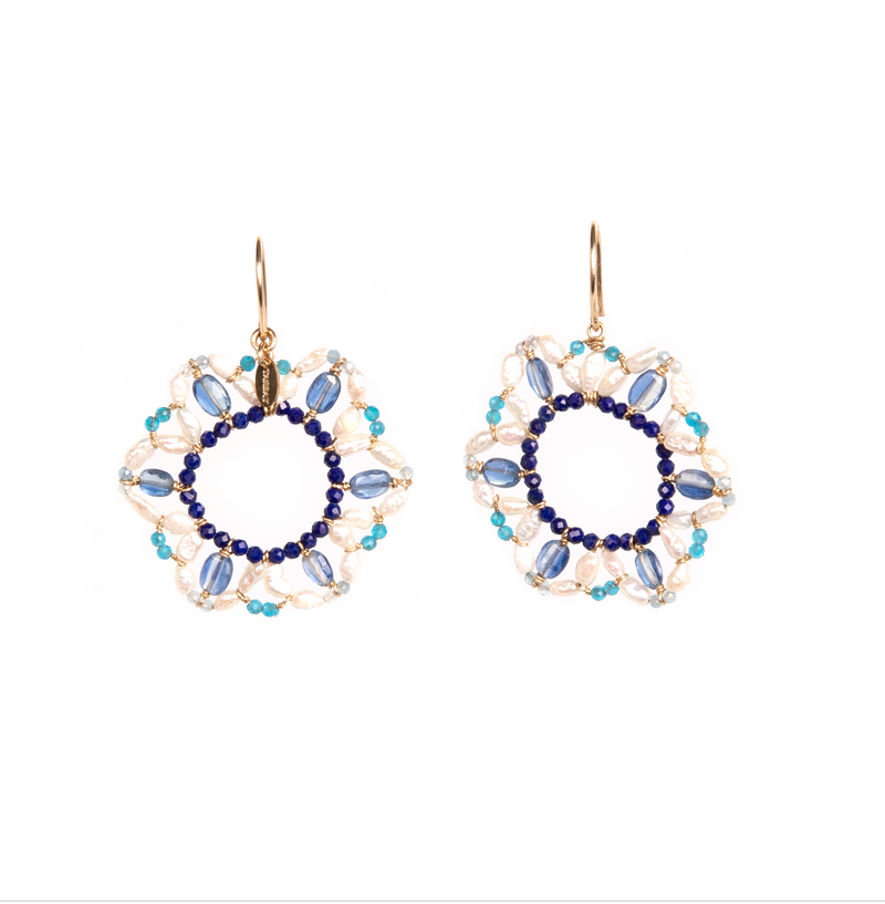 Allegra Earrings #1 (55mm) - Pearl, Iolite, Aquamarine, Apatite Earrings TARBAY   
