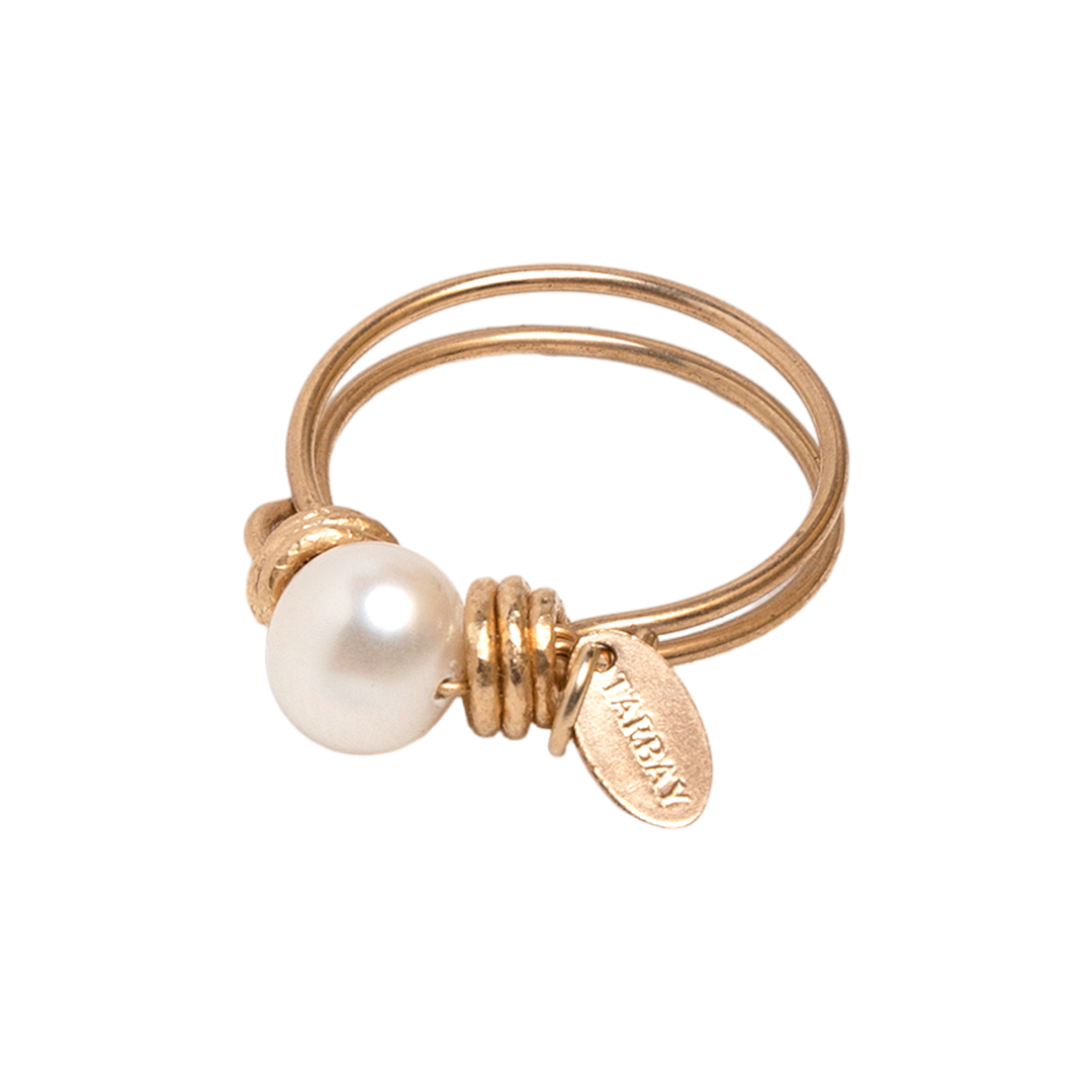 Solitaire Ring #1 (7mm) - Pearl & Yellow Gold Rings TARBAY   