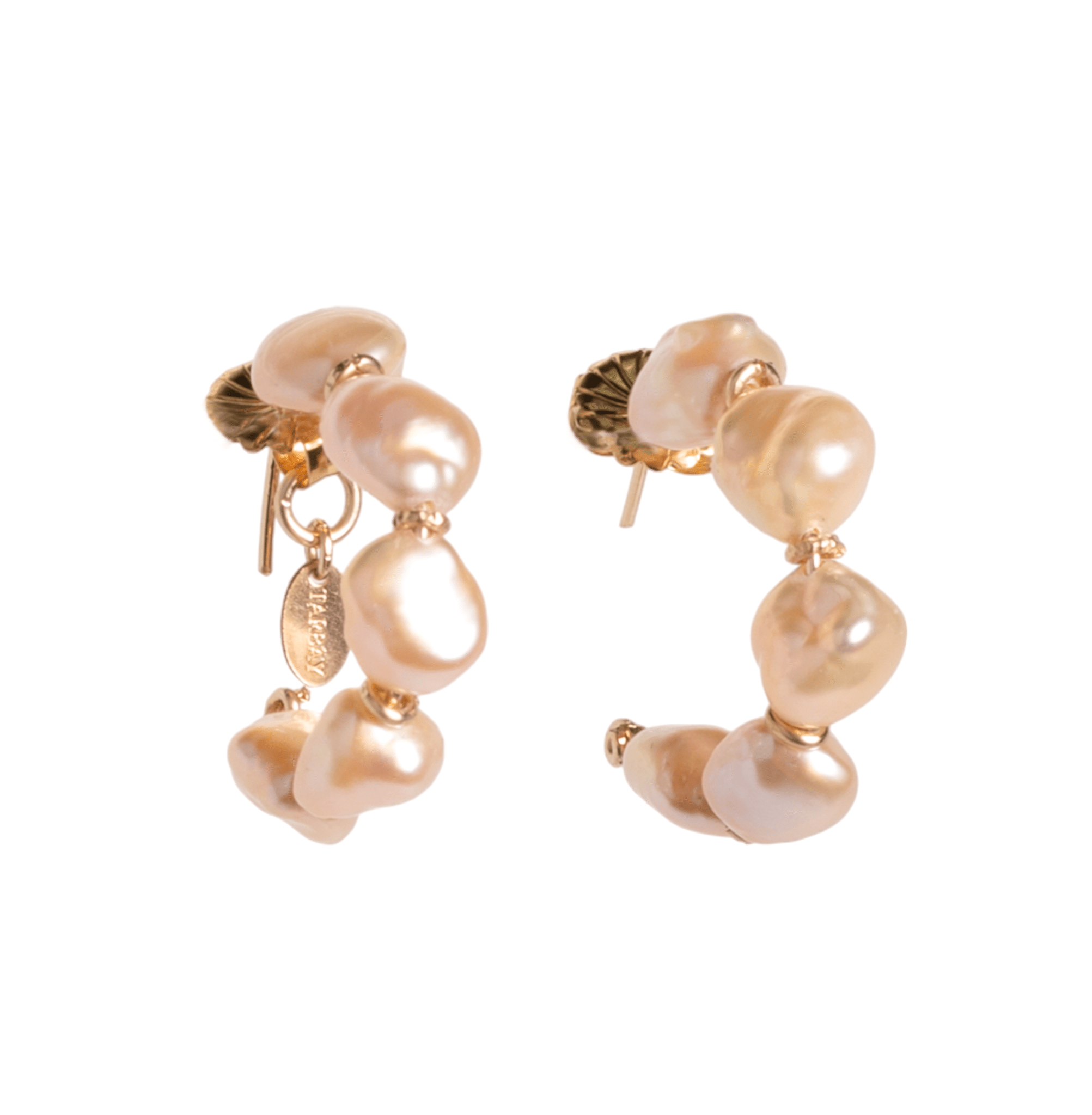 Cubagua Hoop Earrings #1 (30mm) - Salmon Pearl Earrings TARBAY   