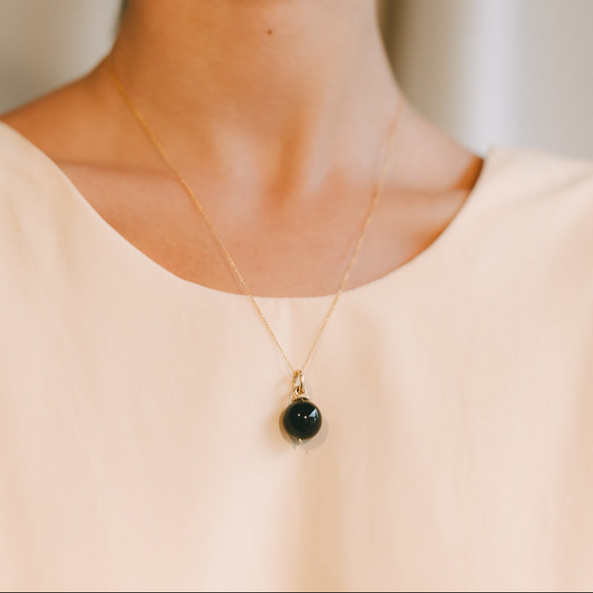Solitario Necklace #1 - Black Agate & 14K Gold-Filled