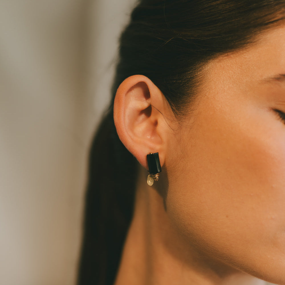Celia Earrings #1 (20mm) - Black Agate & 14K Gold-Filled