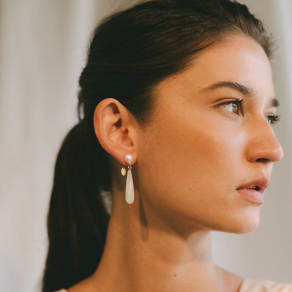 Gala Earrings #4 (45mm) - White Pearl, Nacre & 14K Gold-Filled