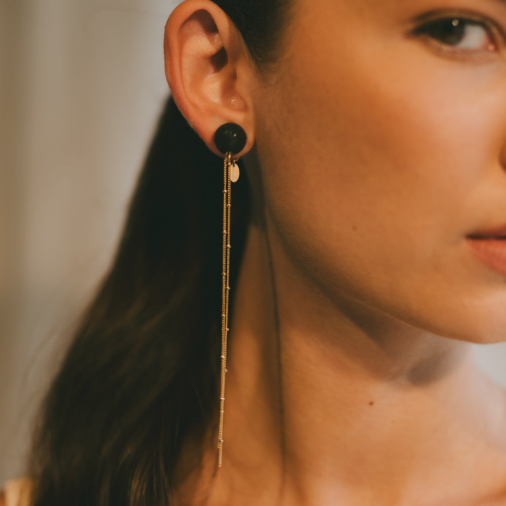 Tomasa Earrings #1 (120mm) - Lava Stone & 14K Gold-Filled