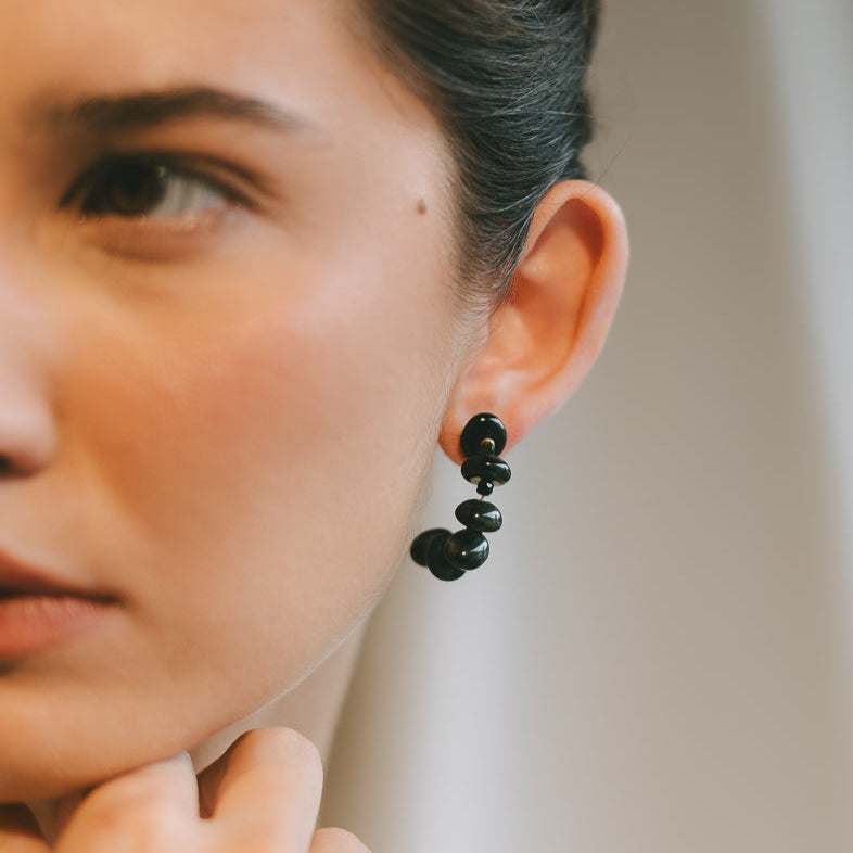 Neith Earrings #1 (35mm) - Black Spinel, Tiger's Eye & 14K Gold-Filled