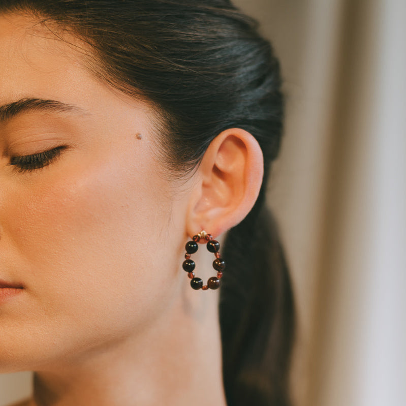 Encarnacion Earrings #1 (30mm) - Garnet, Tiger's Eye & 14K Gold-Filled