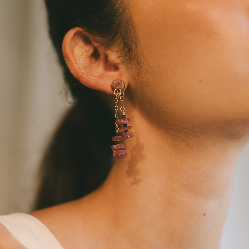 Andrea Earrings #1 (55mm) - Garnet, Tourmaline & 14K Gold-Filled