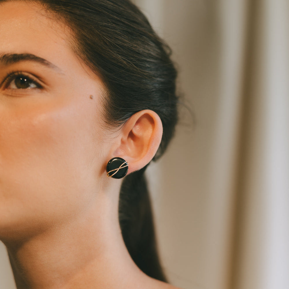 Juana Earrings #1 (20mm) - Black Agate & 14K Gold-Filled