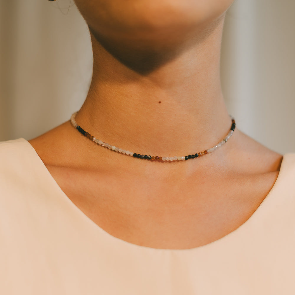 Aurora Necklace #3 - Garnet, Rainbow Obsidian, Moonstone & 14K Gold-Filled