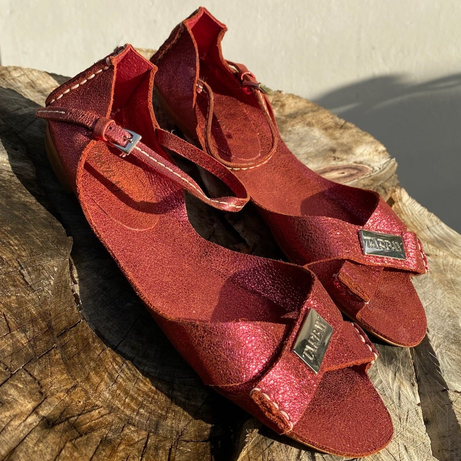 Tajali Leather Sandals - Metallic Cherry Flats TARBAY   