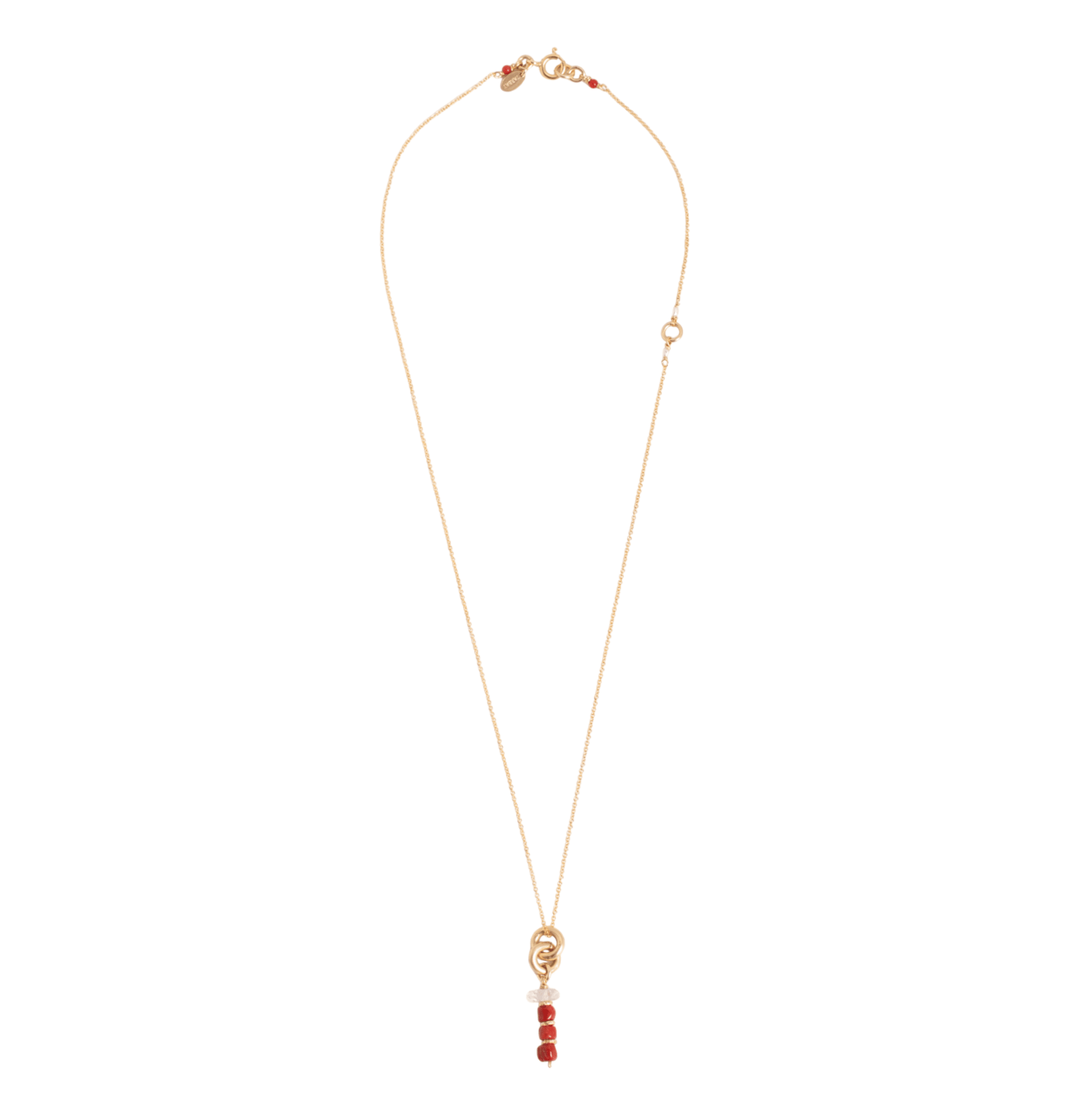 Koralli Necklace #1 - Red Agate, Red Coral, Diamond Quartz & Rice Pearl Necklaces CLASICOS