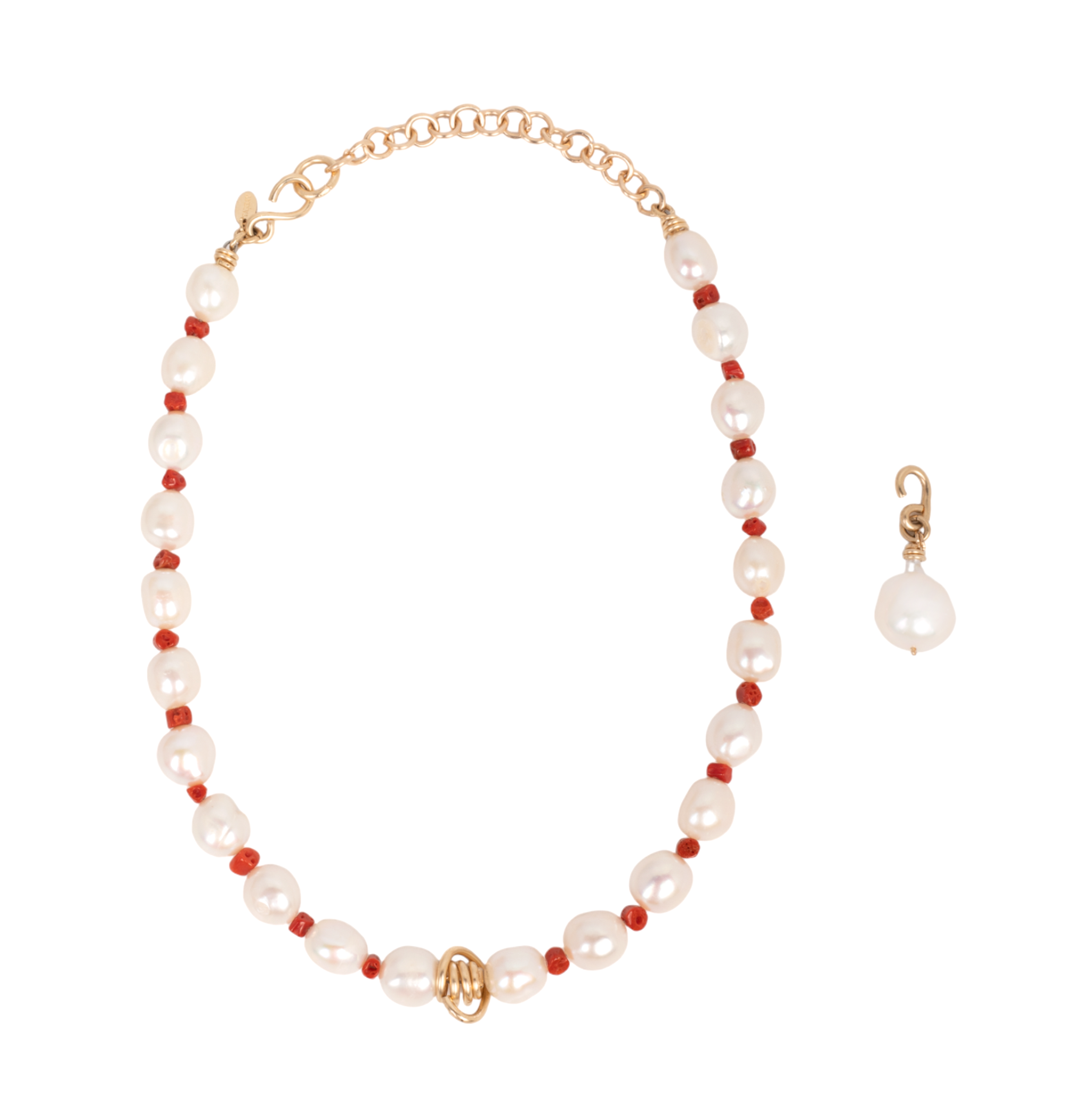 Marejada Necklace #1 - Pearl & Red Coral Necklaces TARBAY   