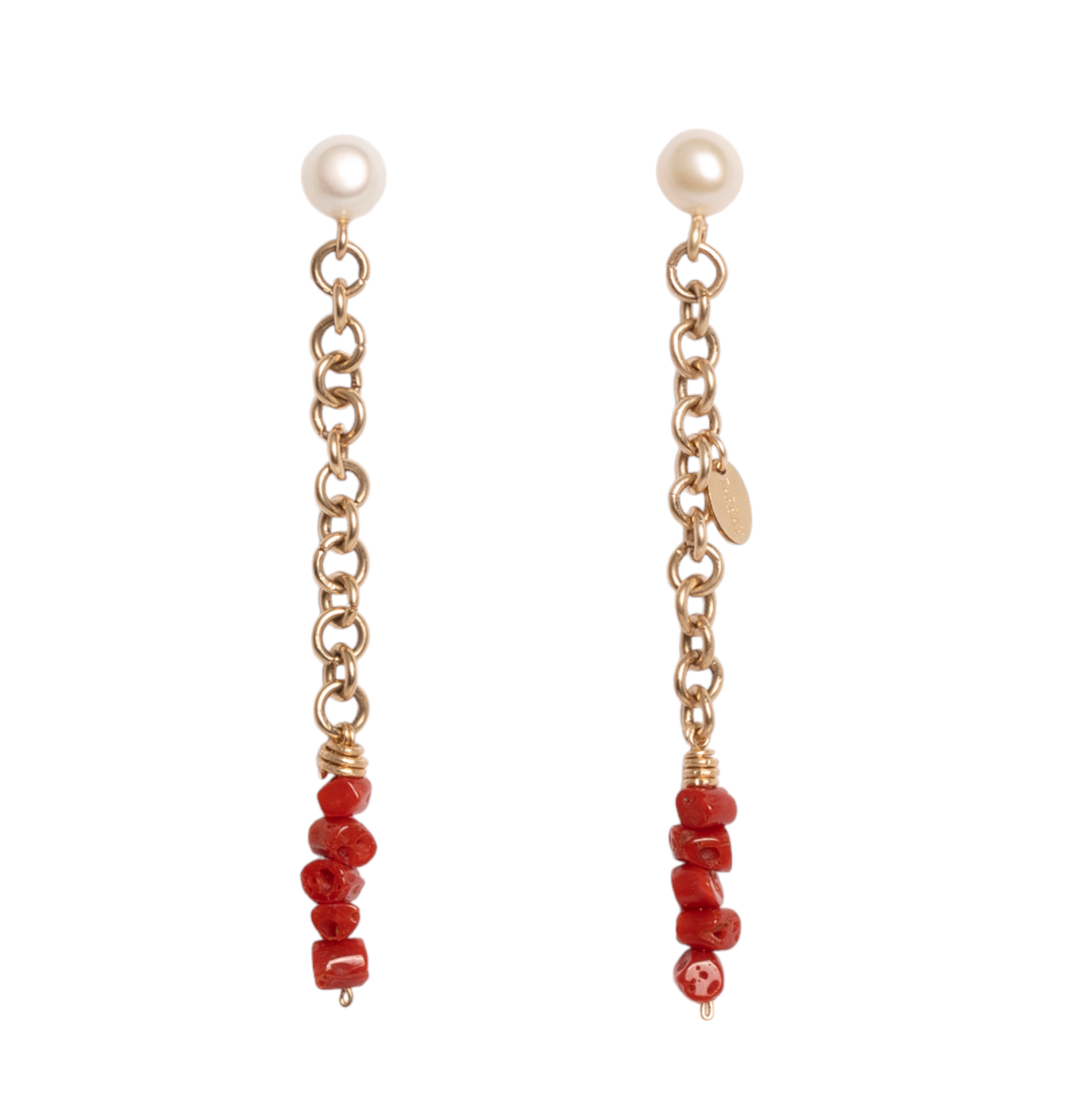 Jarcia Earrings (70mm) - White Pearl & Red Coral Earrings TARBAY   