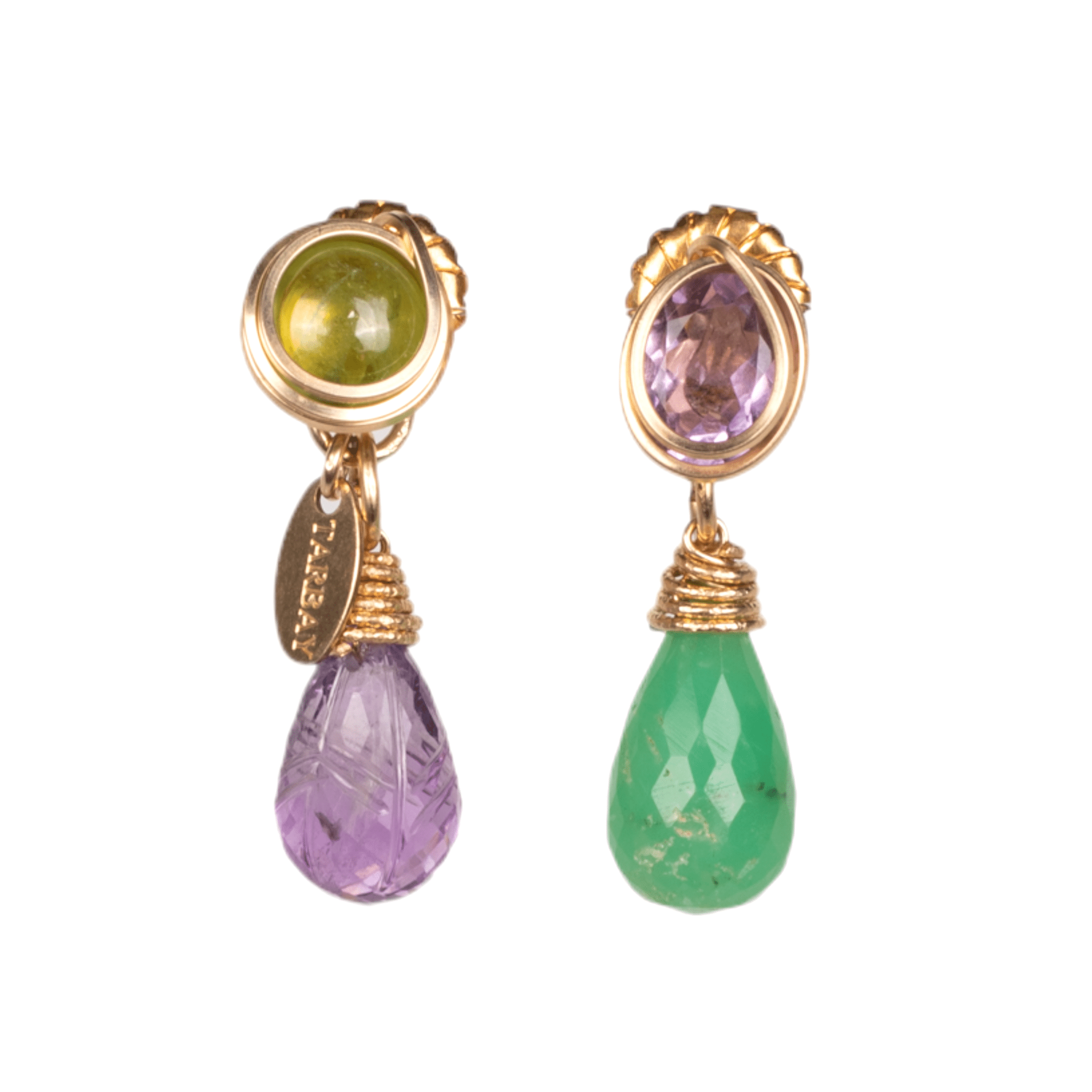 Carmencita Earrings #4 (35mm) - Amethyst, Peridot & Chrysoprase Earrings TARBAY