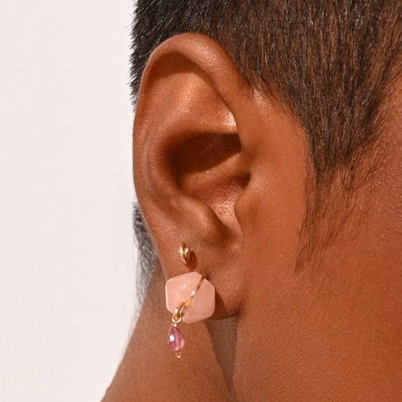 Giros Earrings #1 (10mm) - Cuarzo Rosa & Rubí Earrings TARBAY   