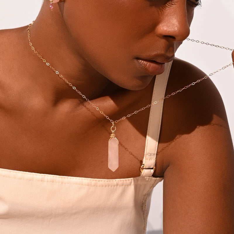 Solitario Necklace #1 - Cuarzo Rosa Necklaces TARBAY   