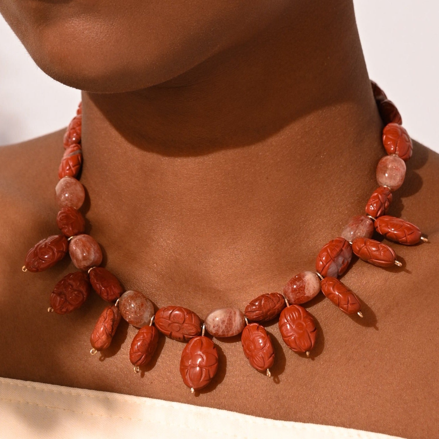 Mauritia Necklace #01 - Jaspe Rojo, Piedra del Sol Necklaces TARBAY   