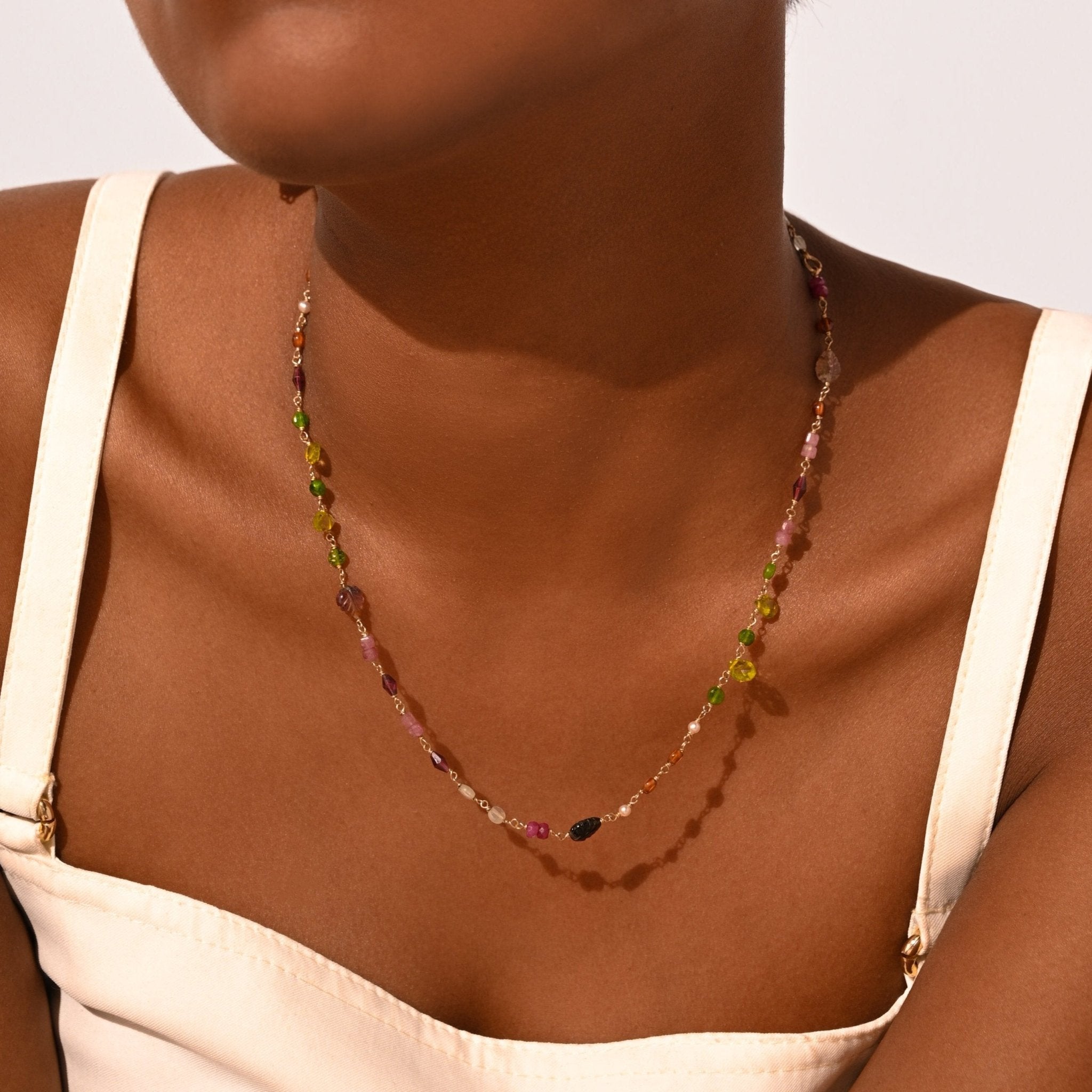 Carolita Necklace #1 (47cm) - Garnet, Tourmaline, Ruby, Peridot, Rose Quartz, Phrinite, Hessonite & Tsavorite Necklaces CLASICOS