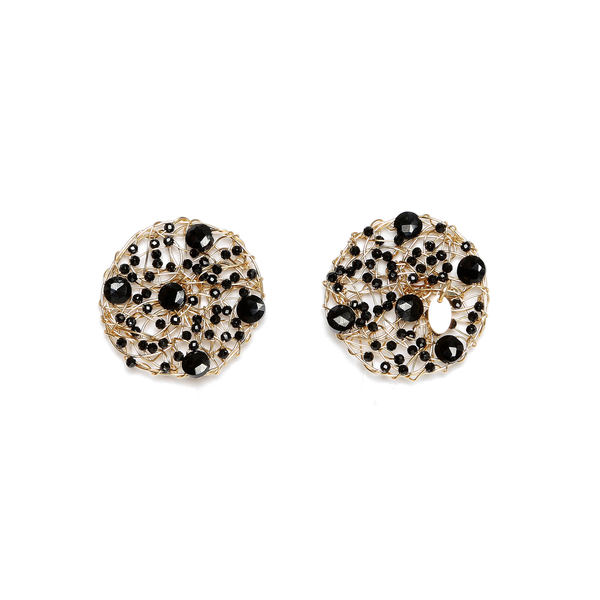 Aura Stud Earrings #1 (30mm) - Black Onyx & Black Spinel Earrings TARBAY   