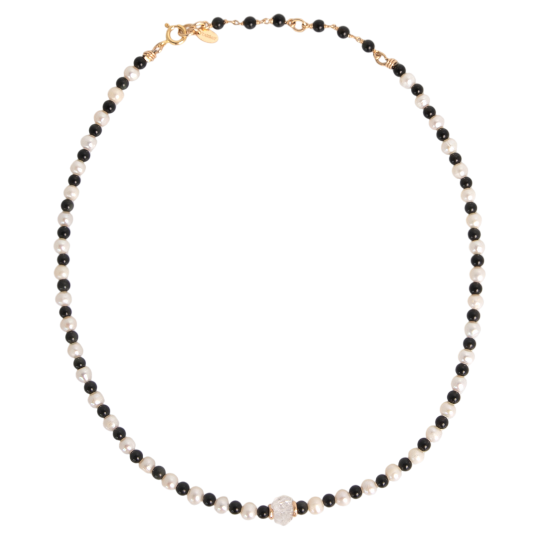 Joaquina Necklace #1 - White Pearl, Rainbow Obsidian, Quartz & 14K Gold-Filled