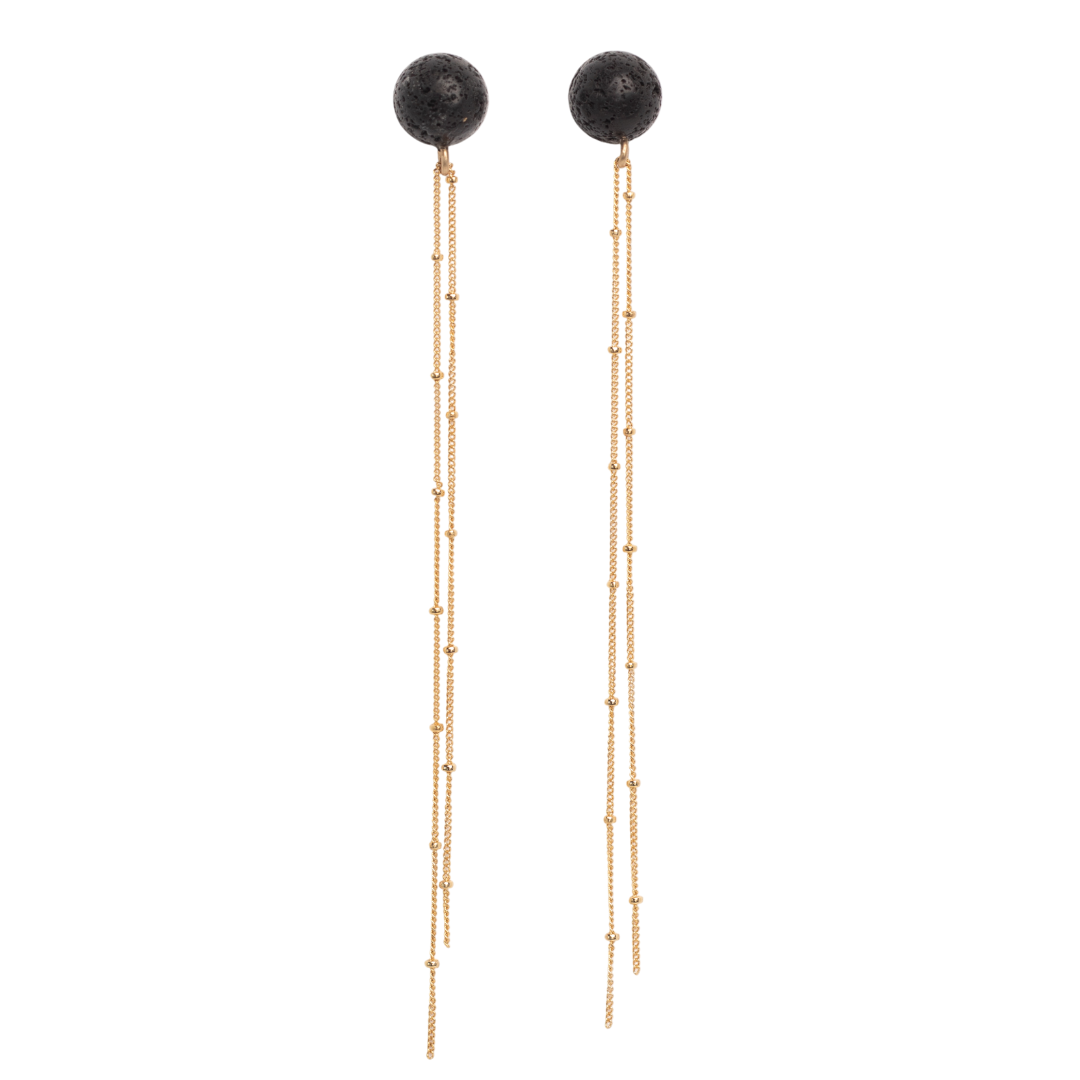 Tomasa Earrings #1 (120mm) - Lava Stone & 14K Gold-Filled