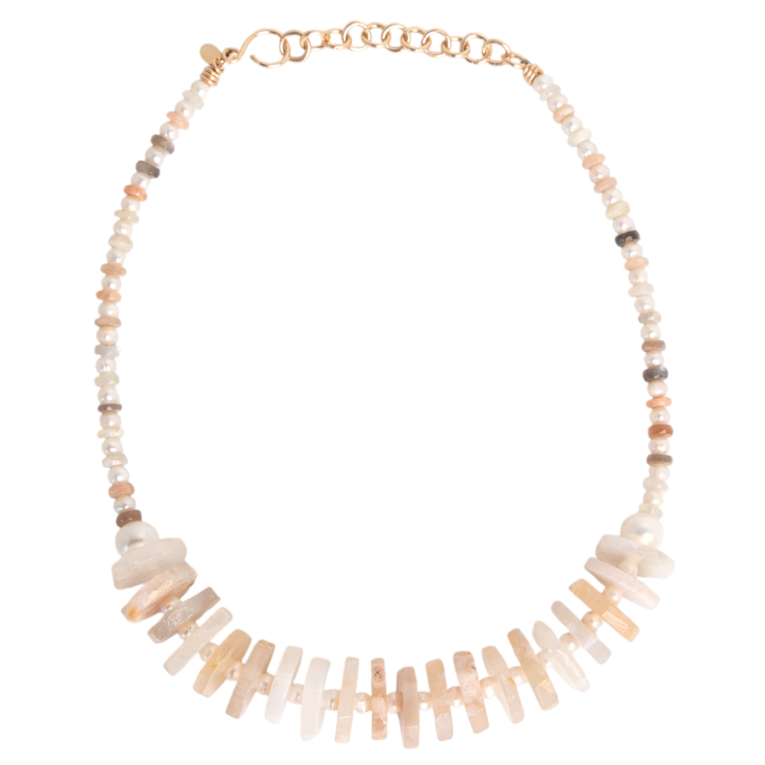Concepcion Necklace #1 - White Pearl, Agate, Moonstone & 14K Gold-Filled