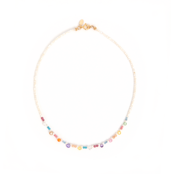 Cotula Necklace #4 - Moon Stone, Apatite, Rhodochrosite, Tourmaline, Nacre, Carnelian, Aquamarine Necklaces TARBAY   