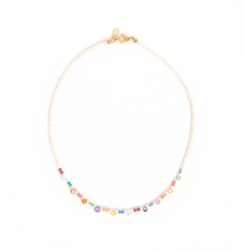 Cotula Necklace #4 - Moon Stone, Apatite, Rhodochrosite, Tourmaline, Nacre, Carnelian, Aquamarine Necklaces TARBAY   