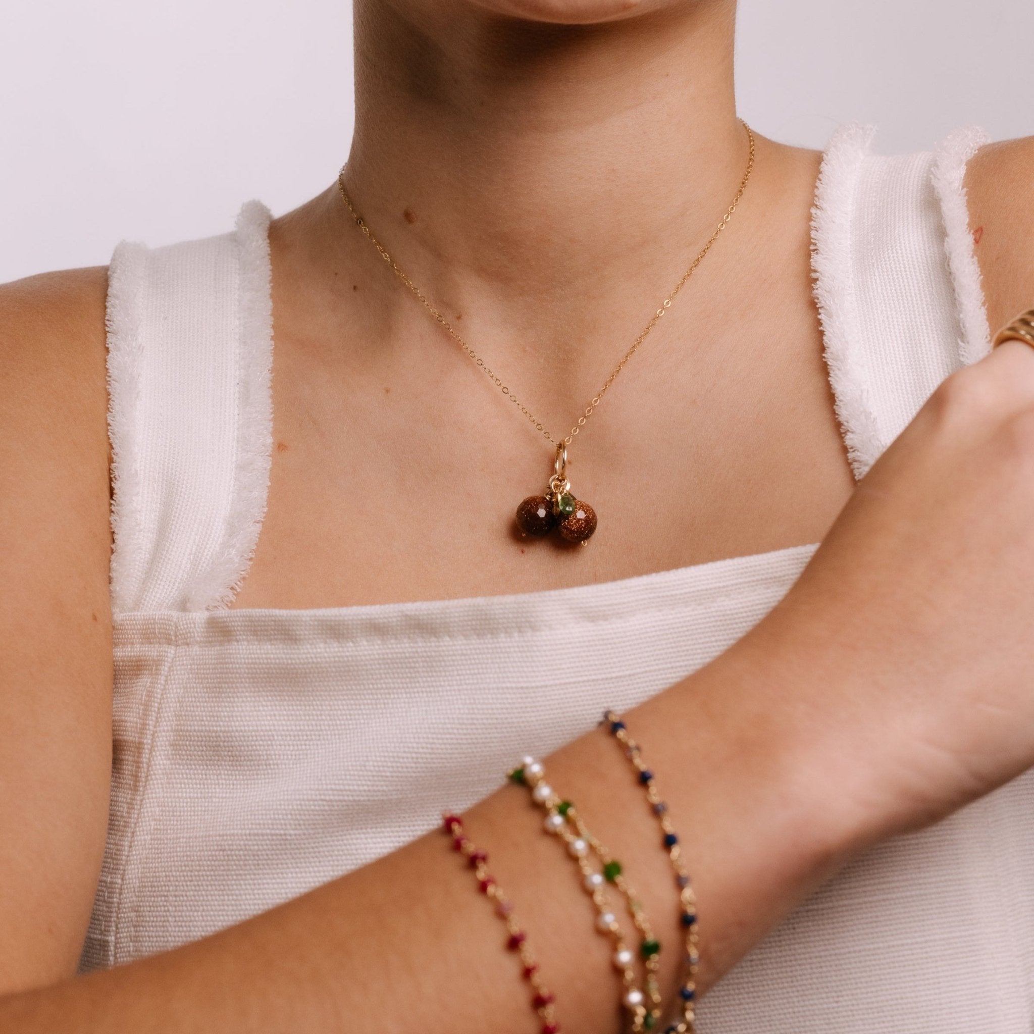 Nispero Charm #1 (20mm) - Tsavorite & Gold Stone Charms TARBAY