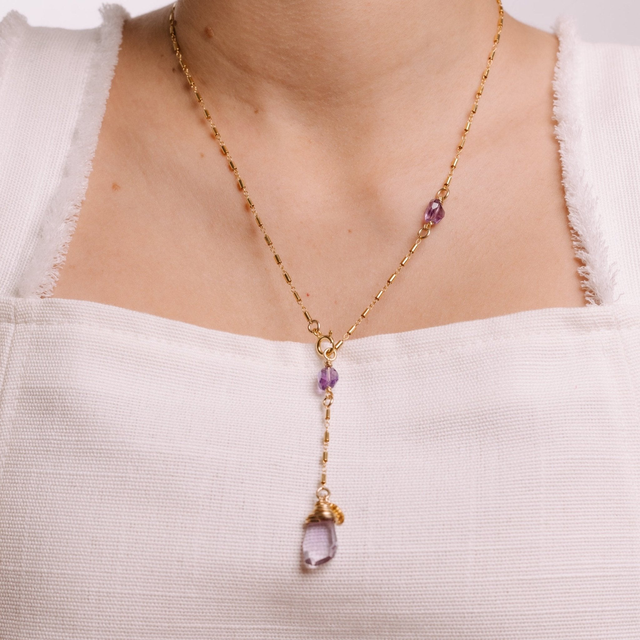 Gema Pendulum Necklace #1 - Amethyst, Ametrine & 14K Gold-Filled Necklaces TARBAY