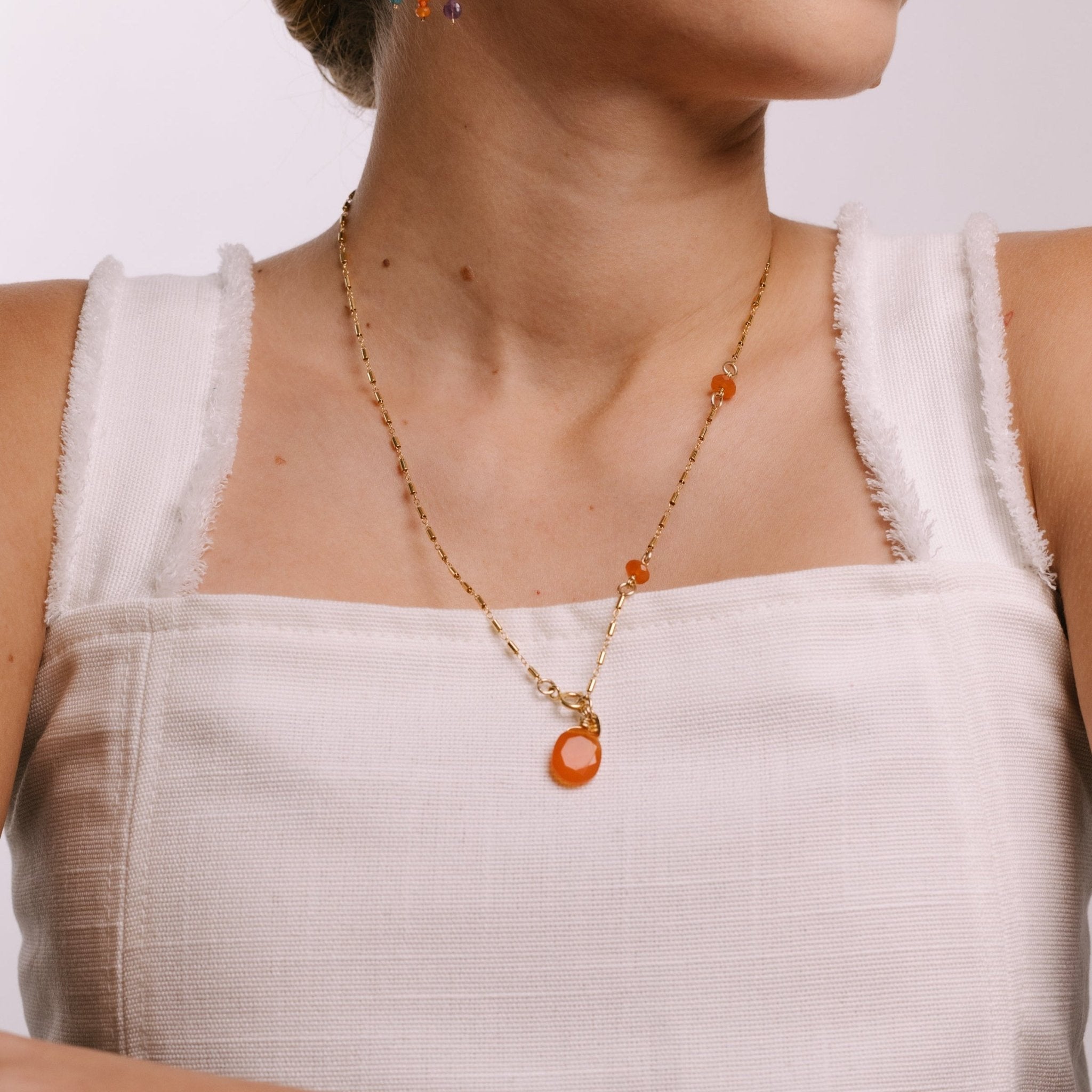 Gema Pendulum Necklace #1 - Carnelian & 14K Gold-Filled Necklaces TARBAY