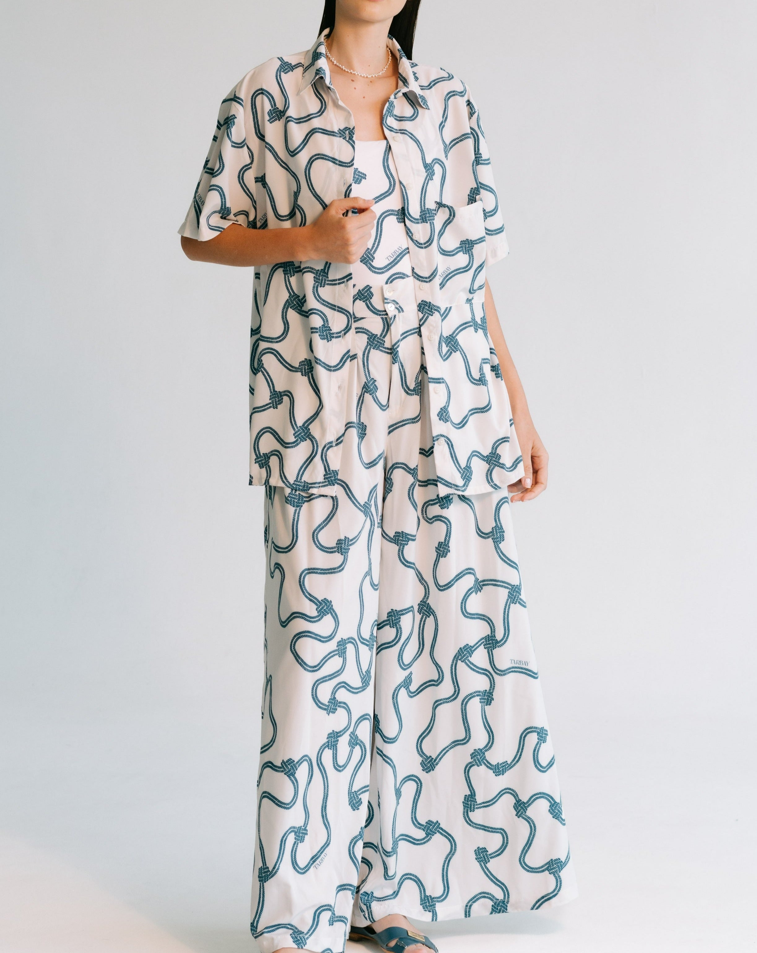 Chantal Top Print Swimwear - White & Blue Swimsuits TARBAY   